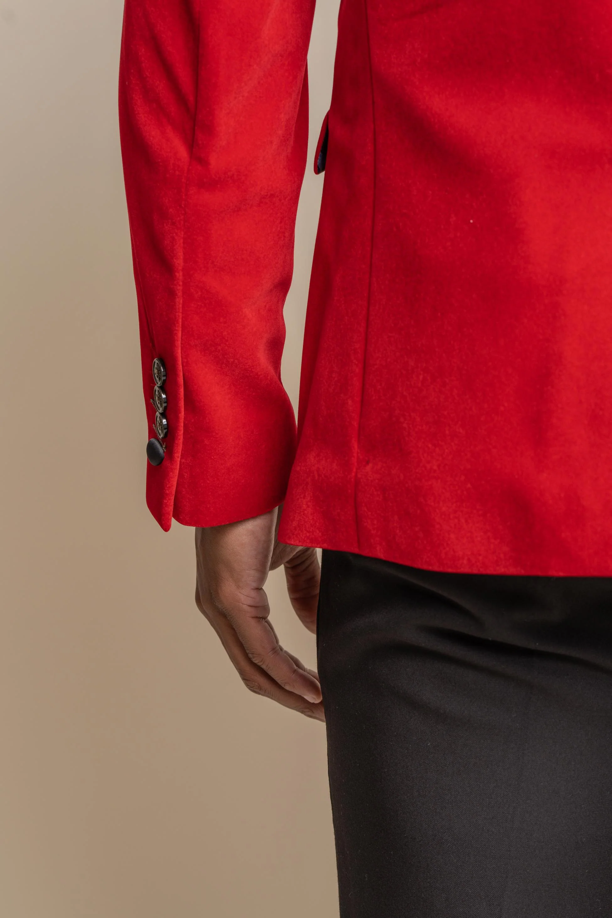 Men's Slim Fit Velvet Tuxedo Blazer - ROSA - Red - Image 4