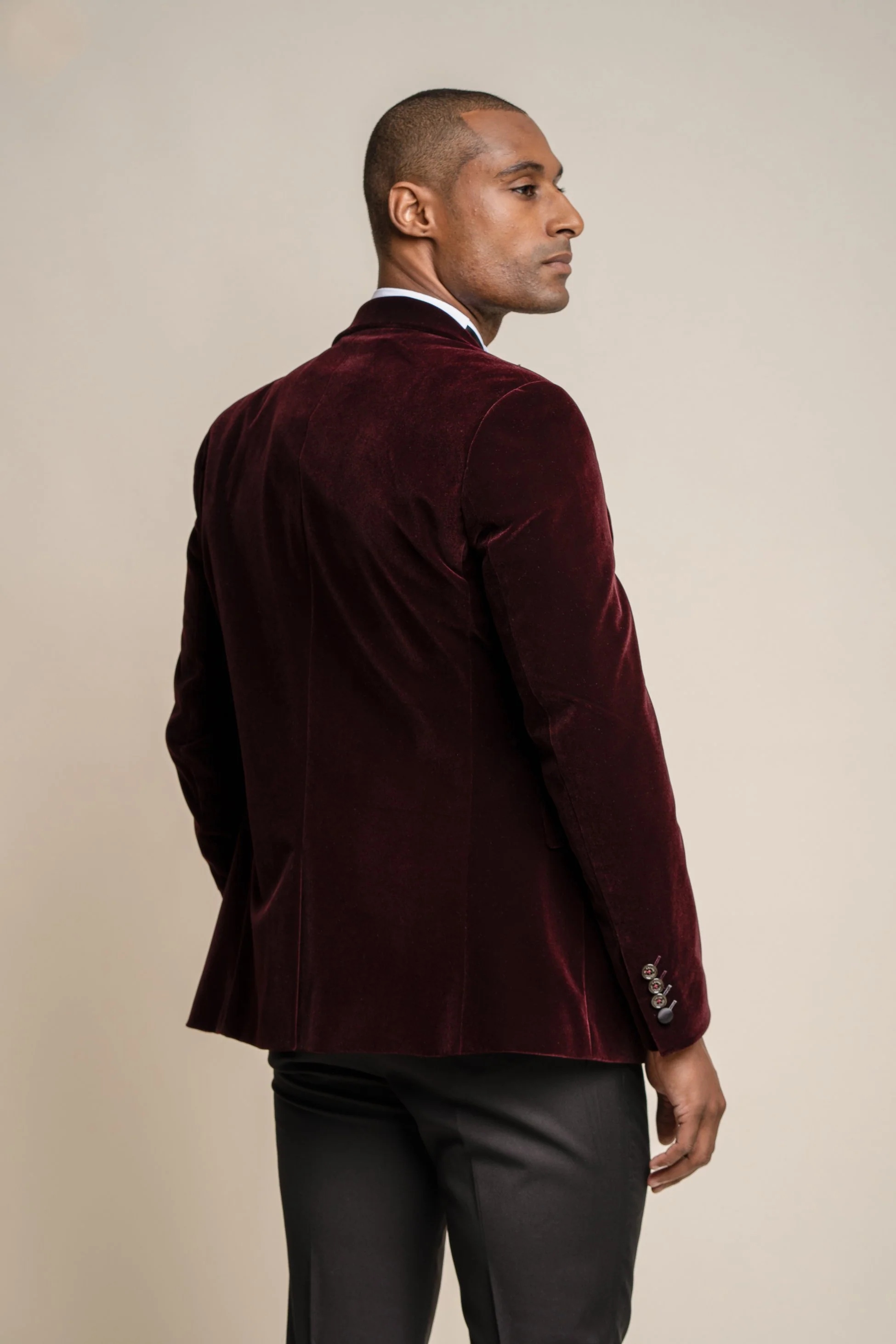 Men's Slim Fit Velvet Tuxedo Blazer - ROSA - Wine - Image 3