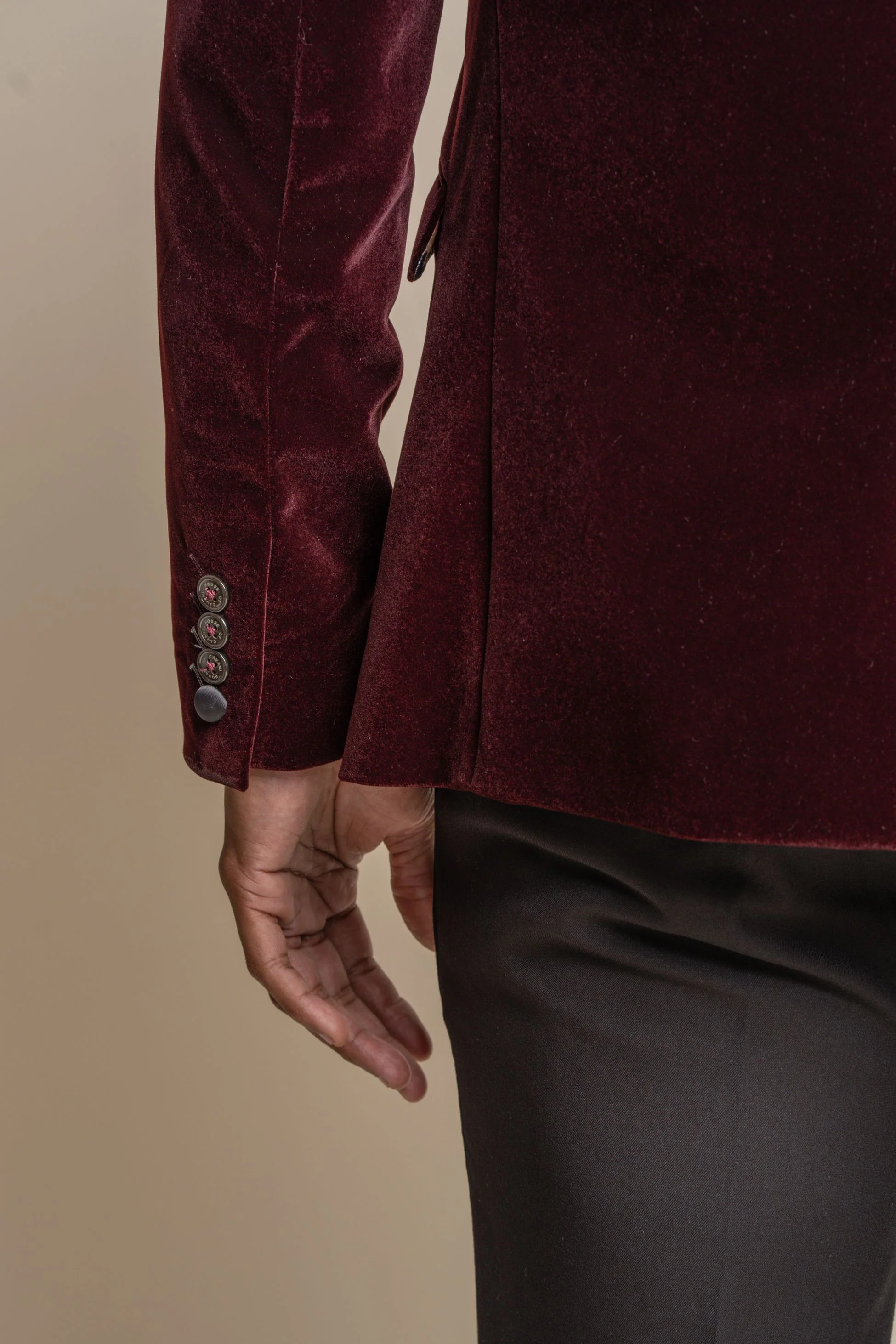 Men's Slim Fit Velvet Tuxedo Blazer - ROSA - Wine - Image 4