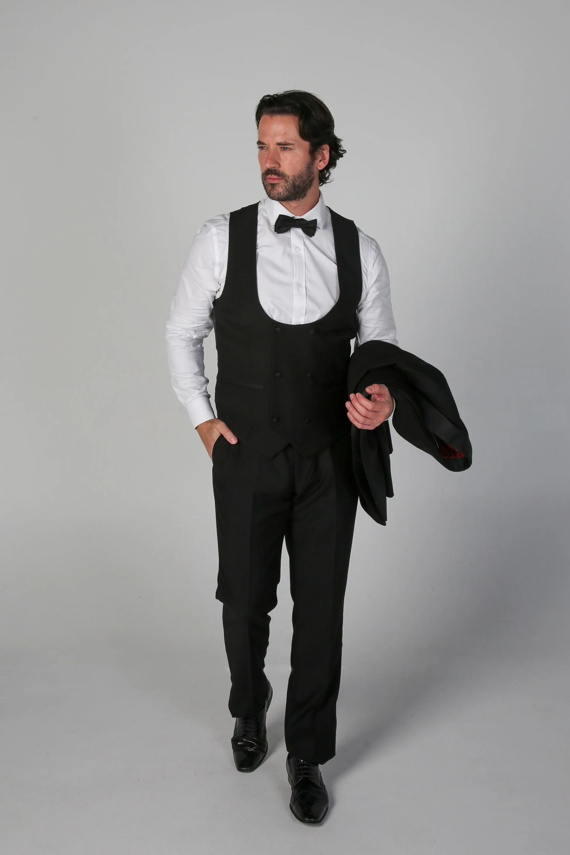 Men's Black Double-breasted Tuxedo Suit Waistcoat - FORD - Black - Image 3