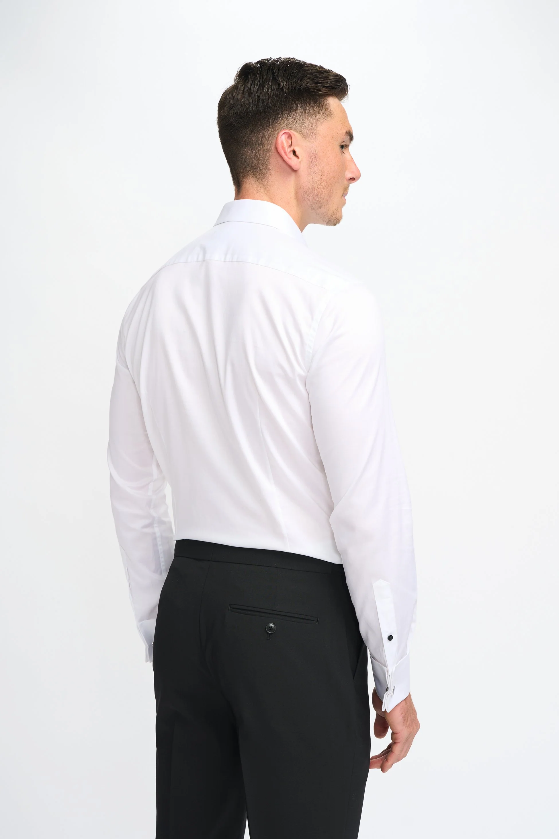 Men’s Classic Collar Button-Up Cotton Cufflink Shirt - Havana - White - Image 4