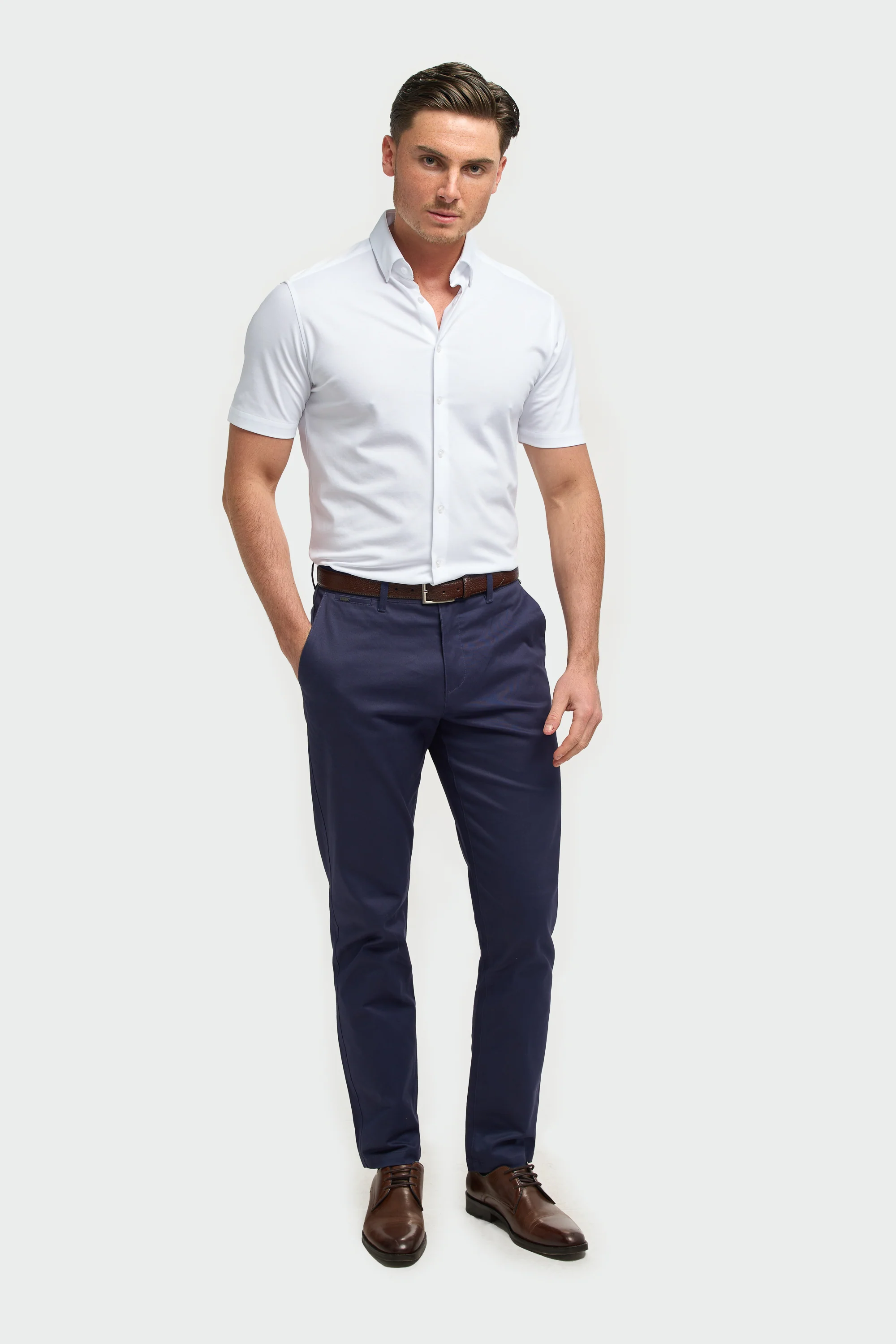 Men's Cotton Slim Fit Short Sleeve Shirt - Ashley - White - Image 2