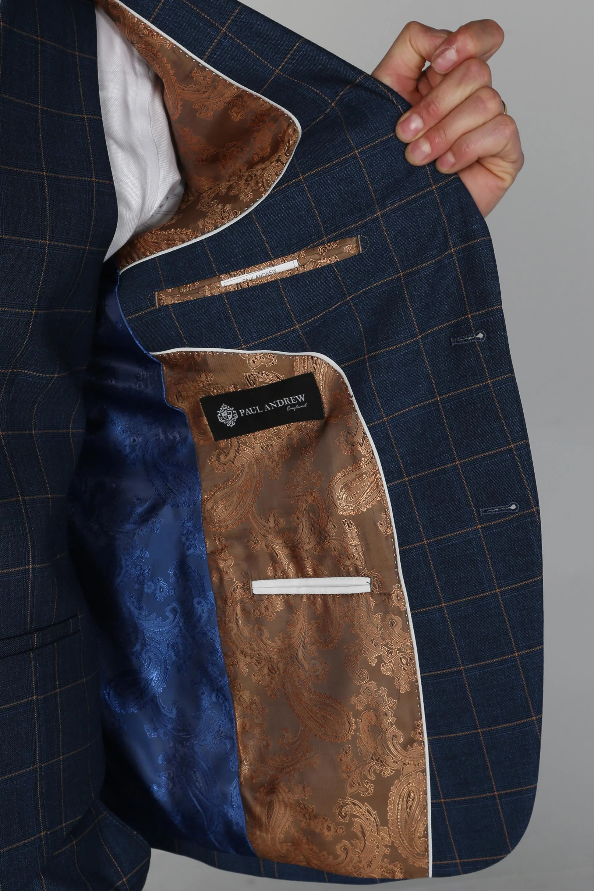 Men's Tailored Fit Windowpane Check Suit - HAMLEYS - Cornflower Blue - Image 10