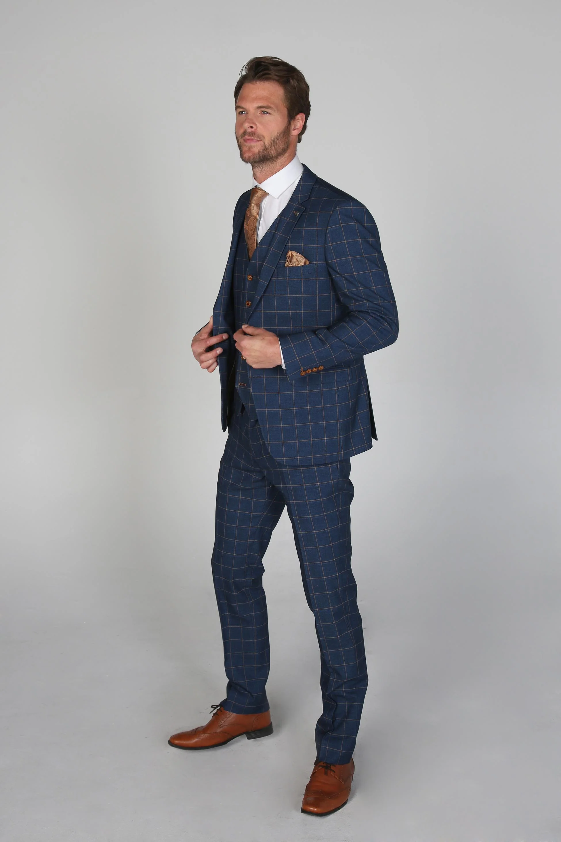 Men's Tailored Fit Windowpane Check Suit - HAMLEYS - Cornflower Blue - Image 3