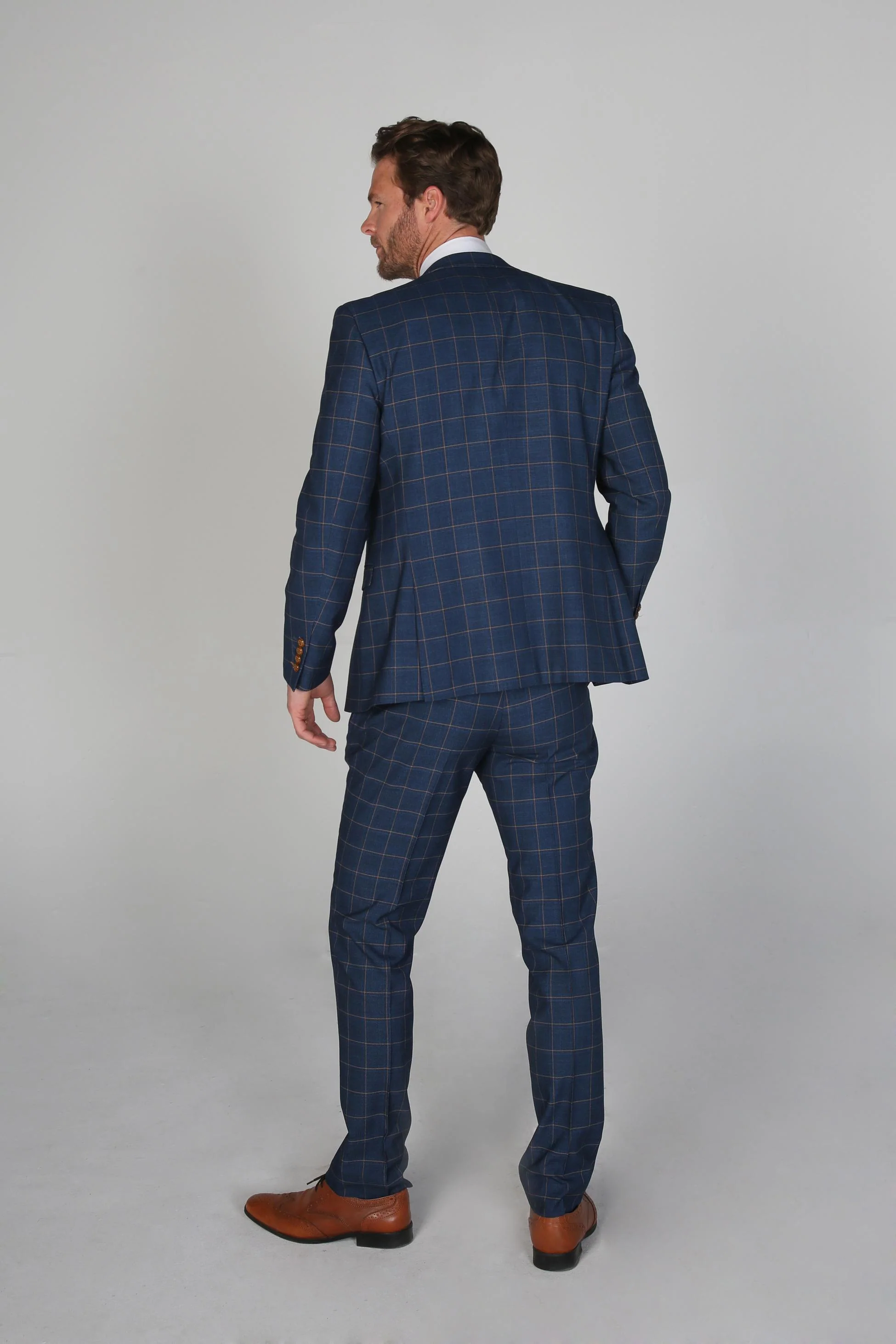 Men's Tailored Fit Windowpane Check Suit - HAMLEYS - Cornflower Blue - Image 4