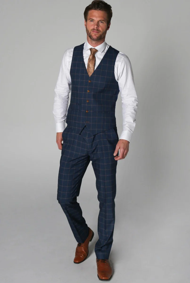 Men's Tailored Fit Windowpane Check Suit - HAMLEYS - Cornflower Blue - Image 6