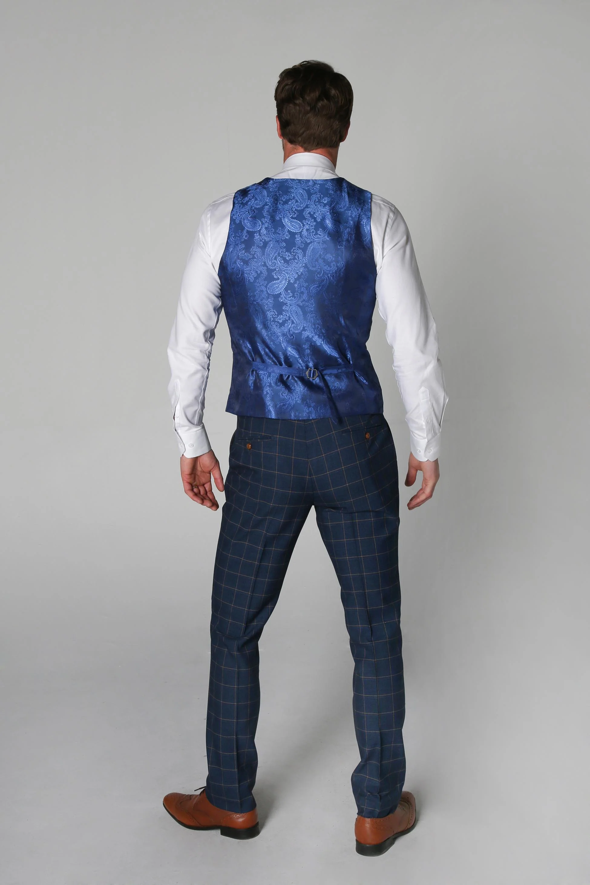Men's Tailored Fit Windowpane Check Suit - HAMLEYS - Cornflower Blue - Image 8