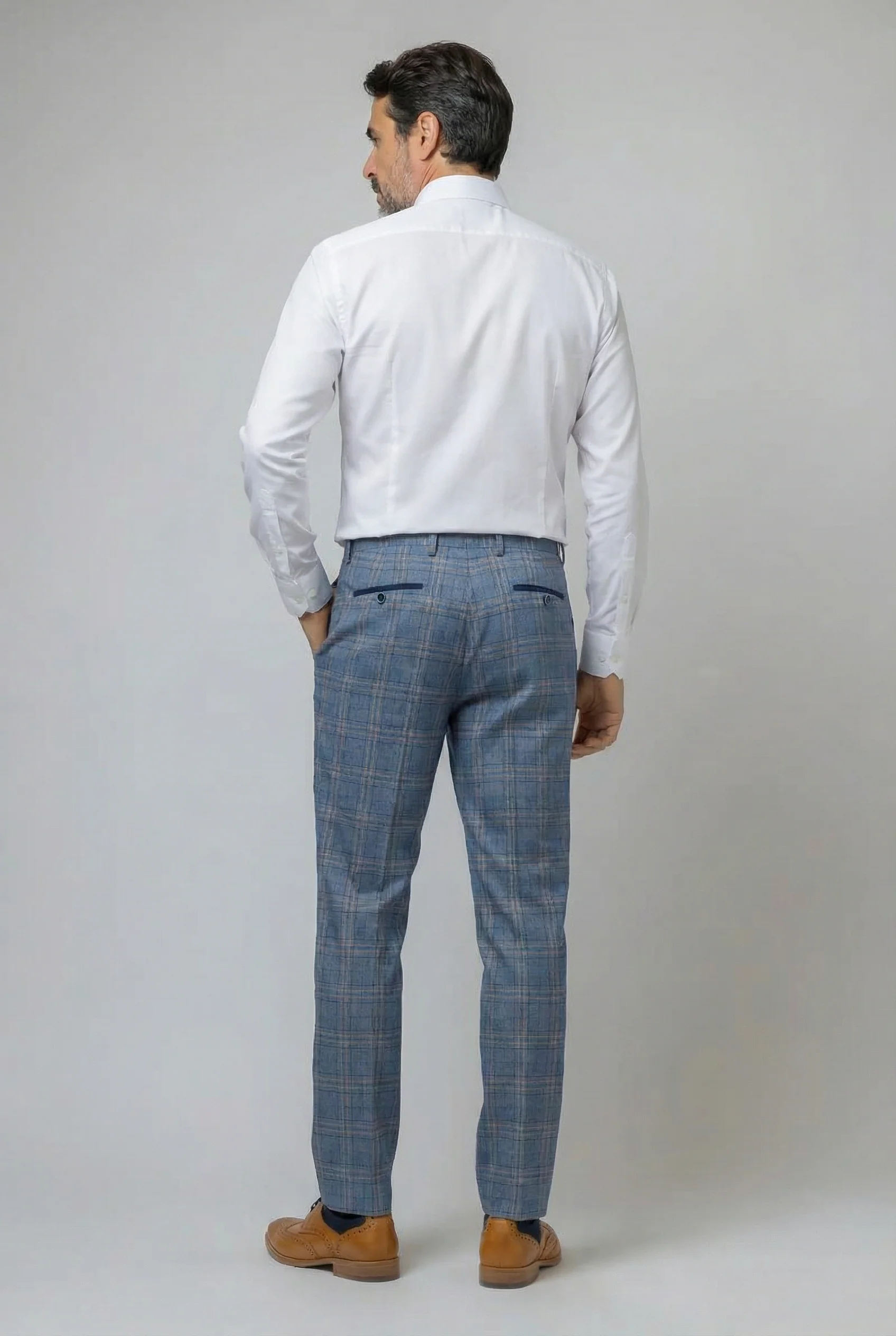 Men's Windowpane Check Slim Fit Suit - LEVI - Blue - Image 12