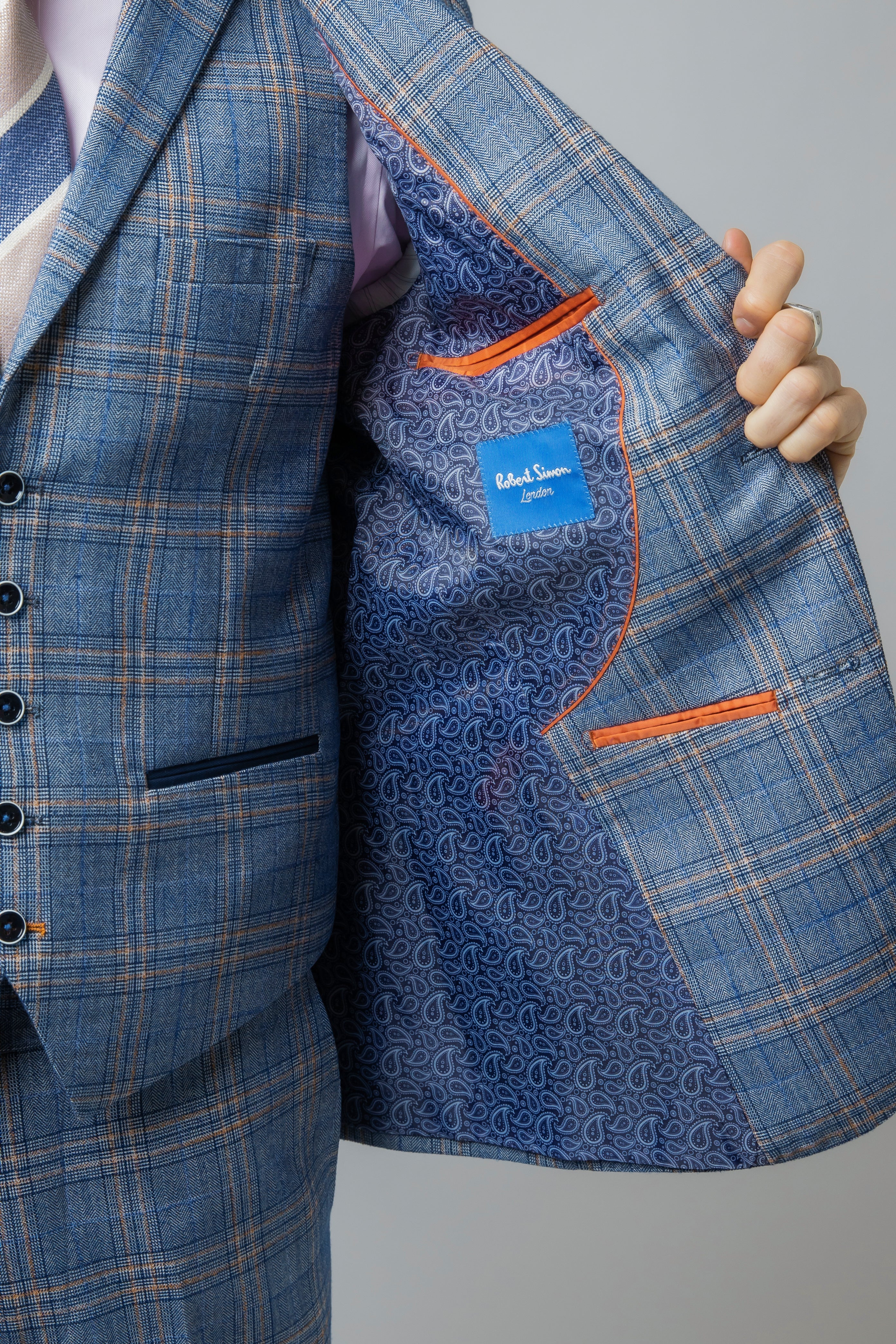Men's Windowpane Check Slim Fit Suit - LEVI - Blue - Image 15