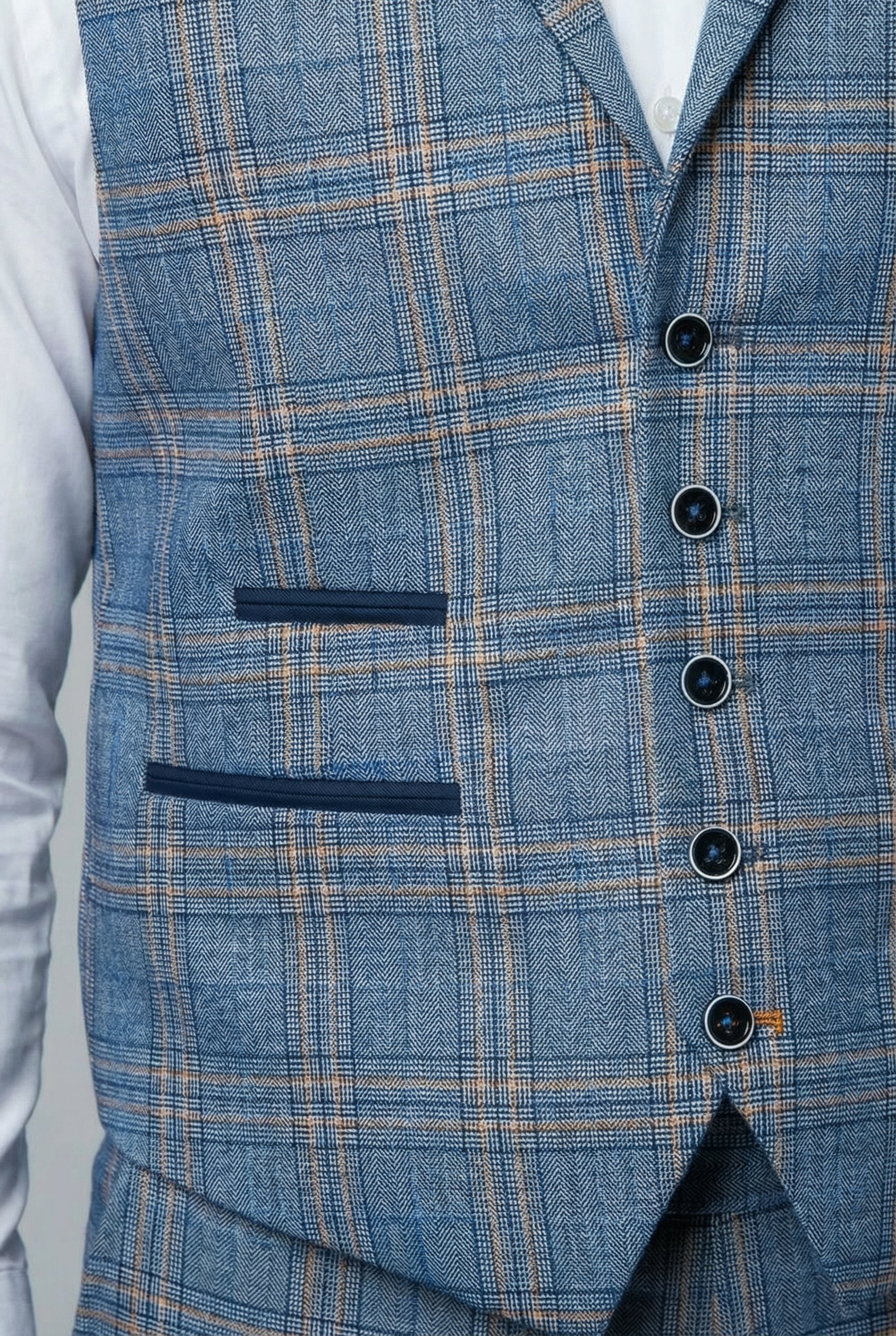 Men's Windowpane Check Slim Fit Suit - LEVI - Blue - Image 17