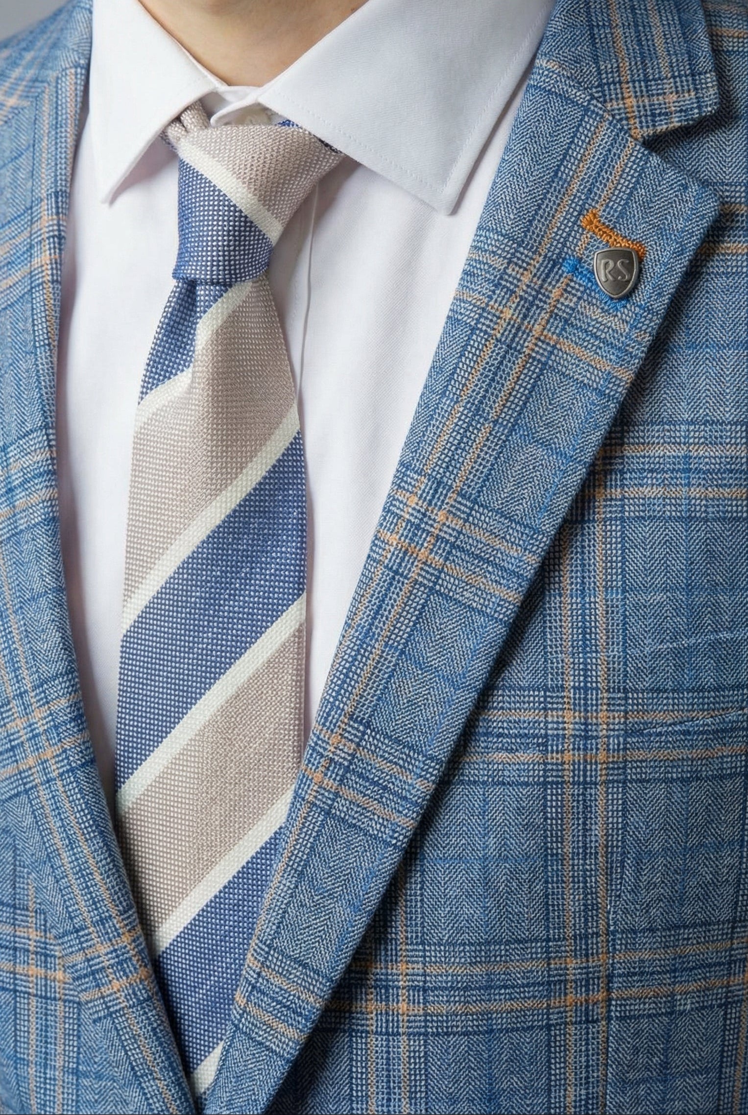 Men's Windowpane Check Slim Fit Suit - LEVI - Blue - Image 18