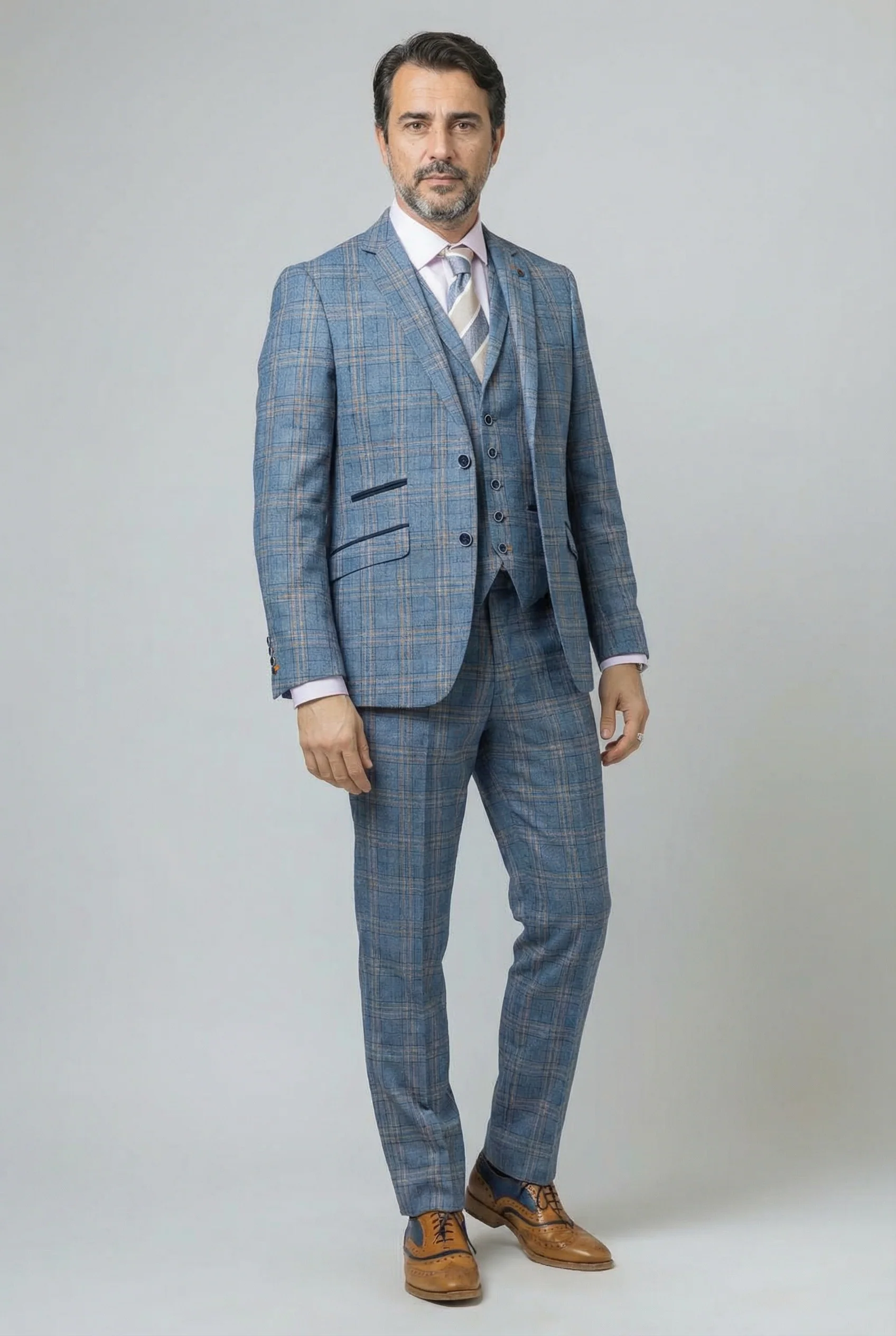 Men's Windowpane Check Slim Fit Suit - LEVI - Blue - Image 2