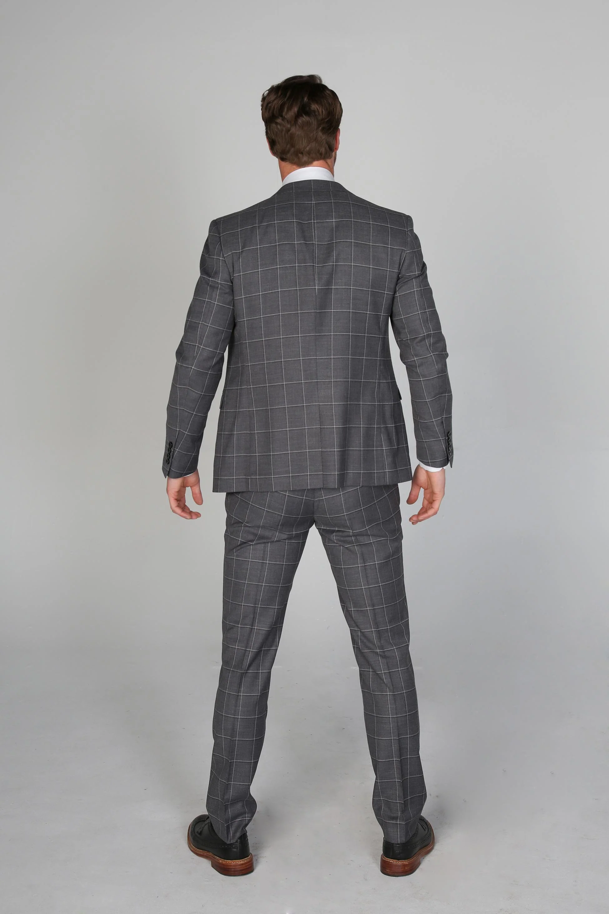 Men's Windowpane Check Tailored Fit Formal Suit - HOBBS - Grey - Image 5