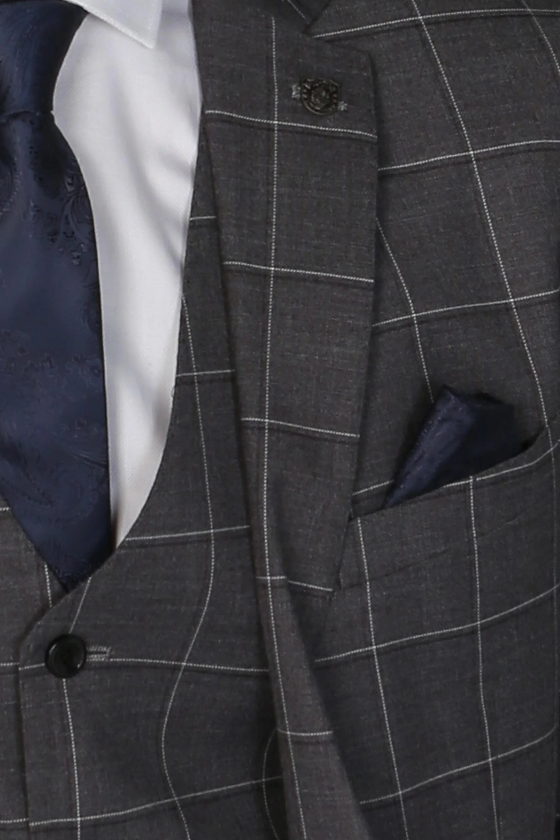 Men's Windowpane Check Tailored Fit Formal Suit - HOBBS - Grey - Image 9