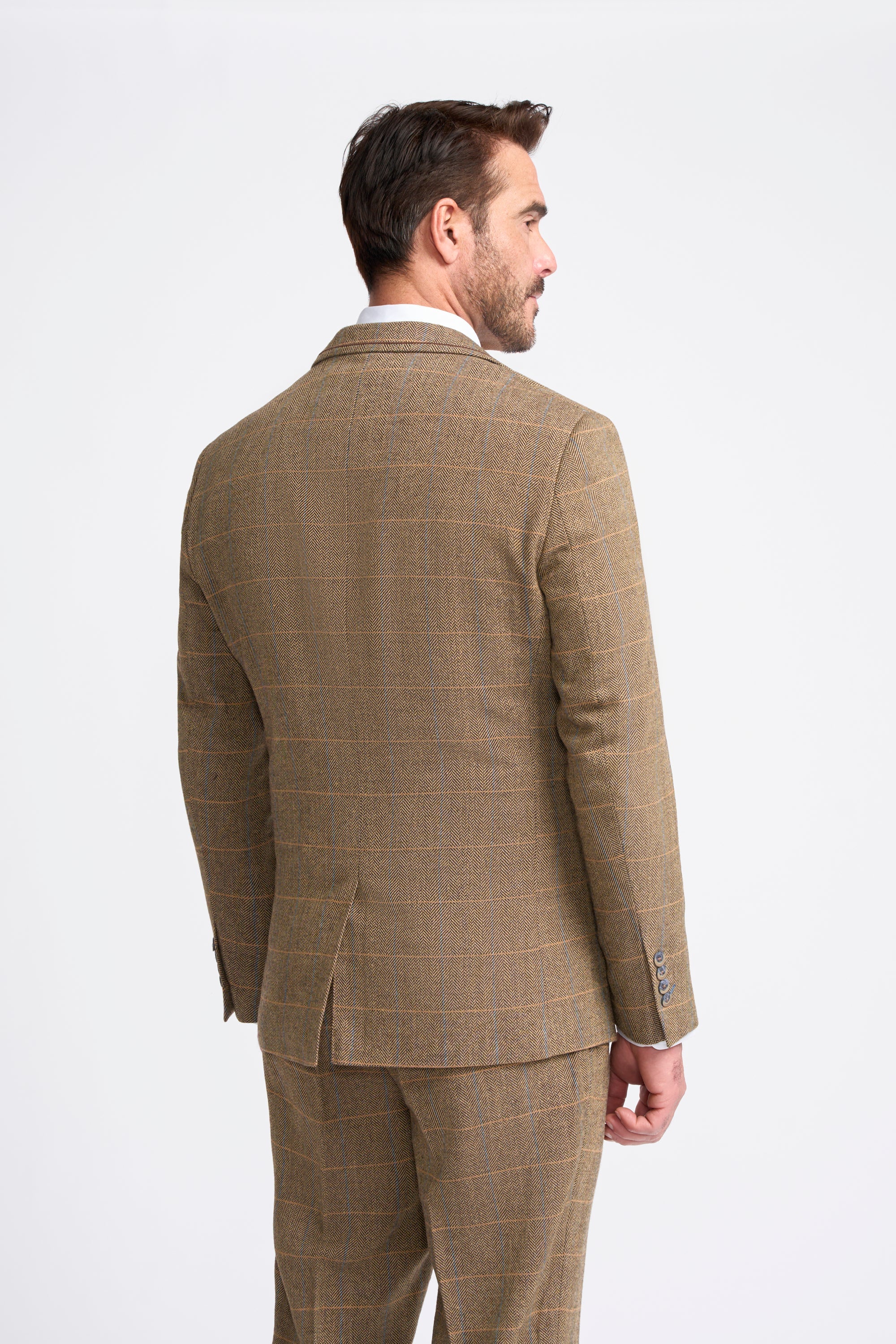 Men's Wool Blend Herringbone Check Suit - Albert - Brown - Image 3