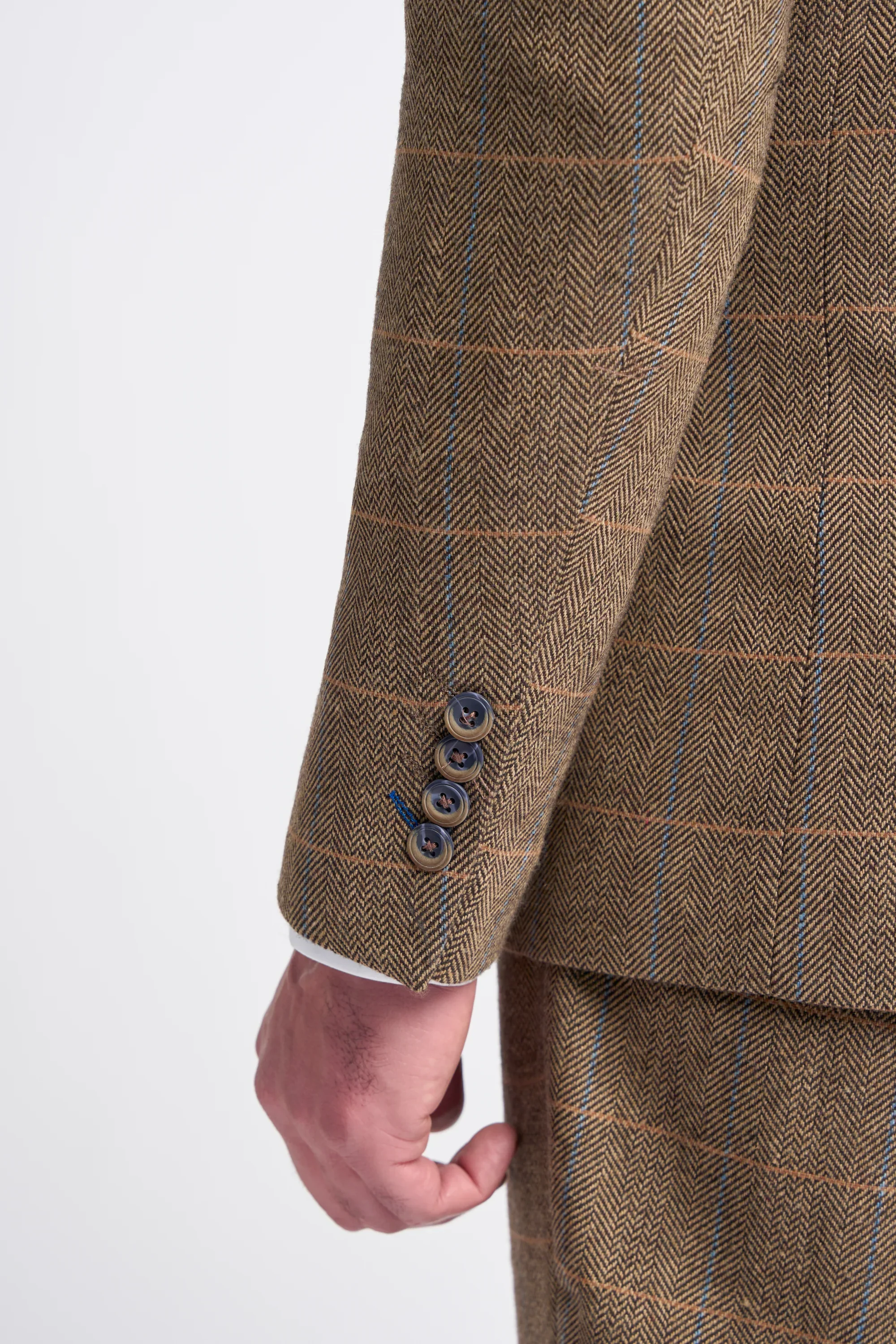 Men's Wool Blend Herringbone Check Suit - Albert - Brown - Image 4