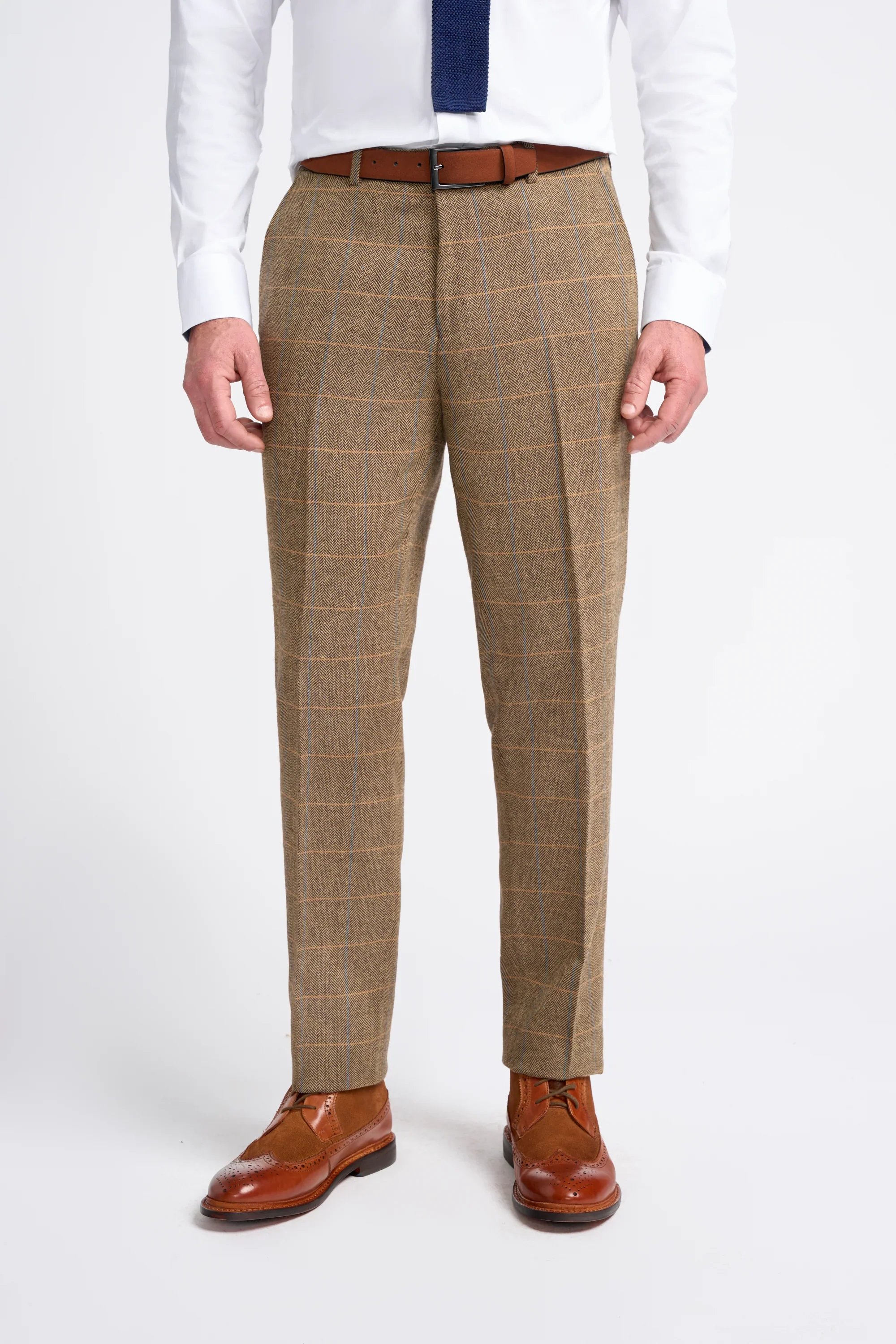 Men's Wool Blend Herringbone Check Suit - Albert - Brown - Image 8
