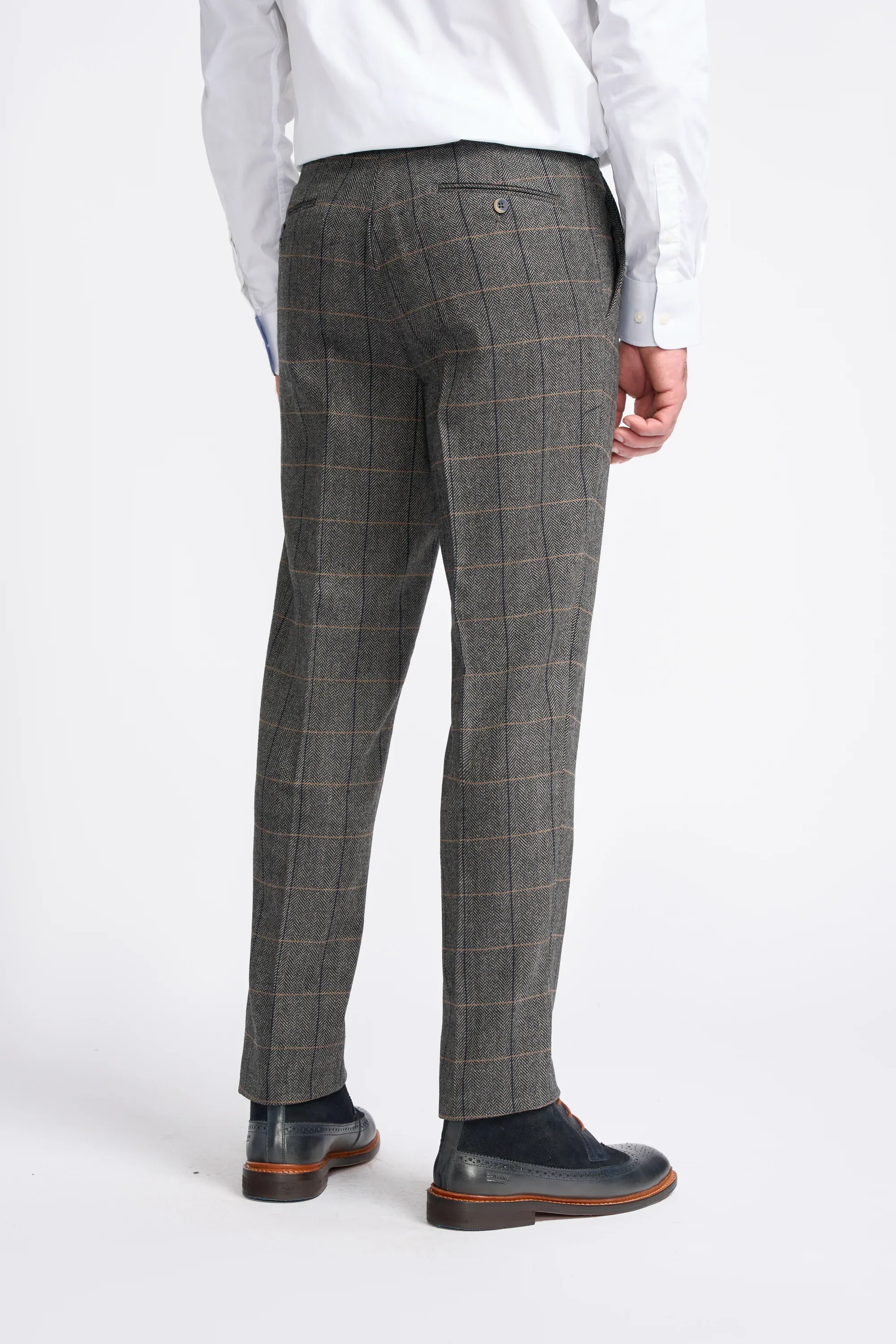 Men's Wool Blend Herringbone Check Suit - Albert - Grey - Image 10
