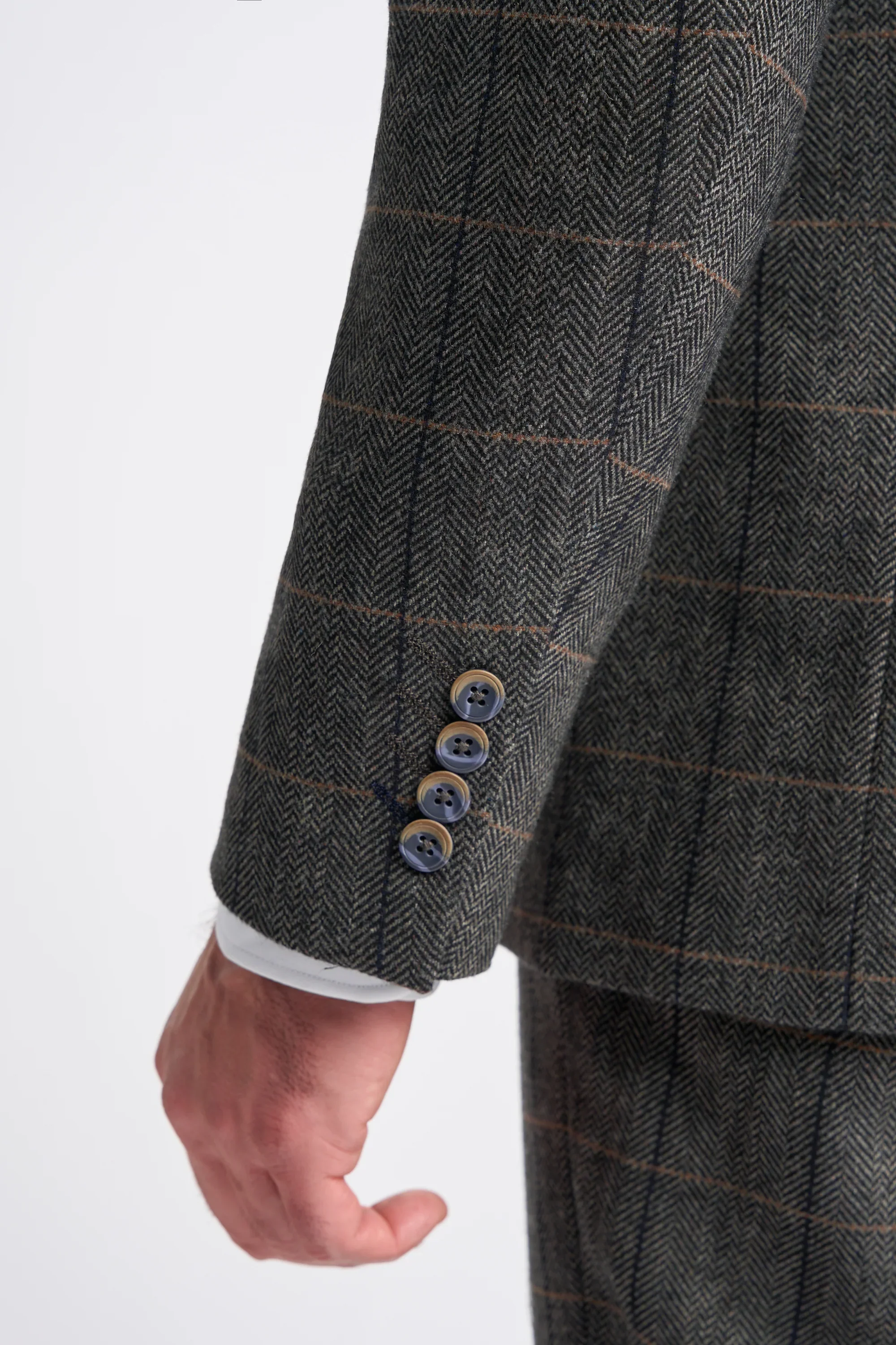 Men's Wool Blend Herringbone Check Suit - Albert - Grey - Image 4