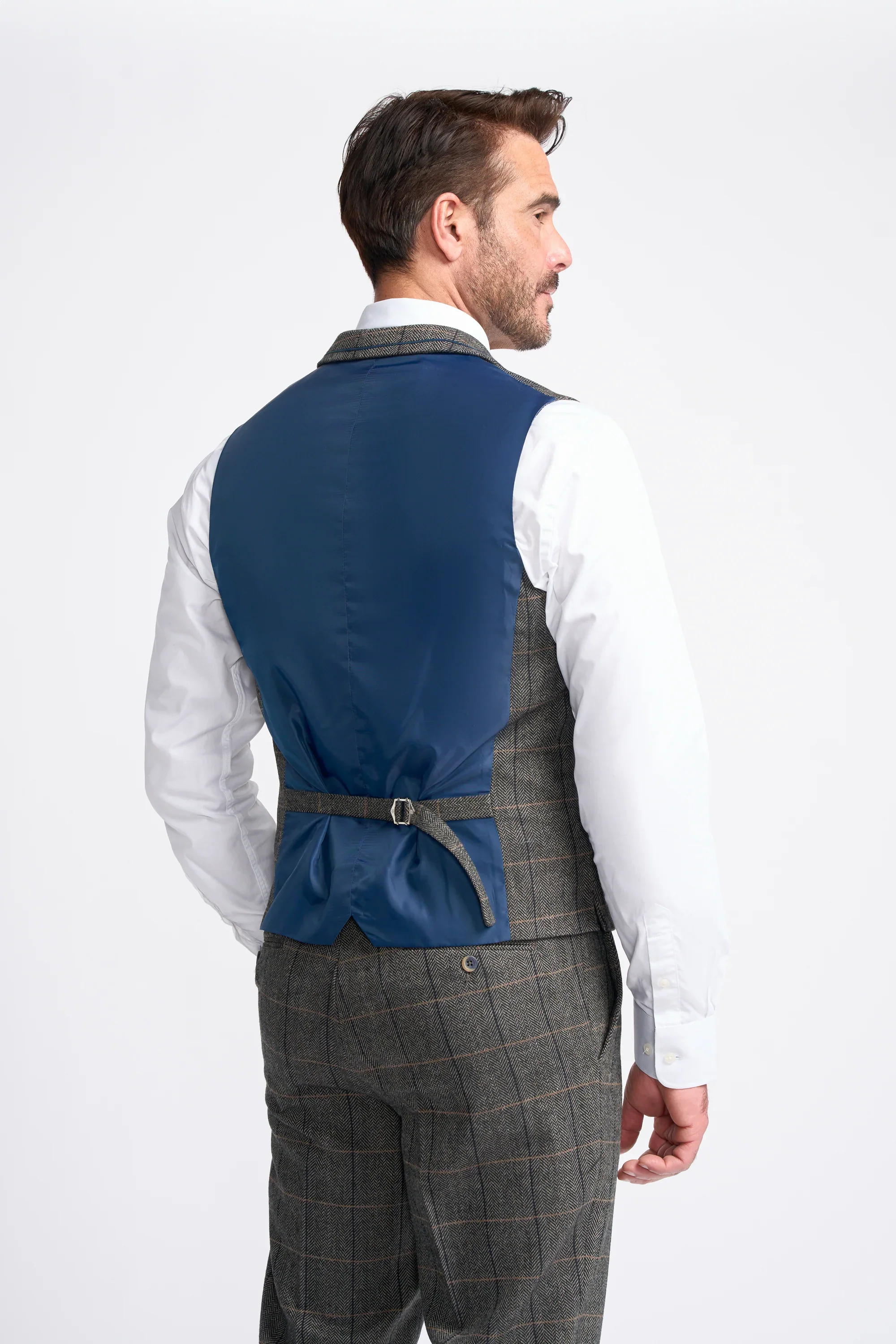 Men's Wool Blend Herringbone Check Suit - Albert - Grey - Image 7