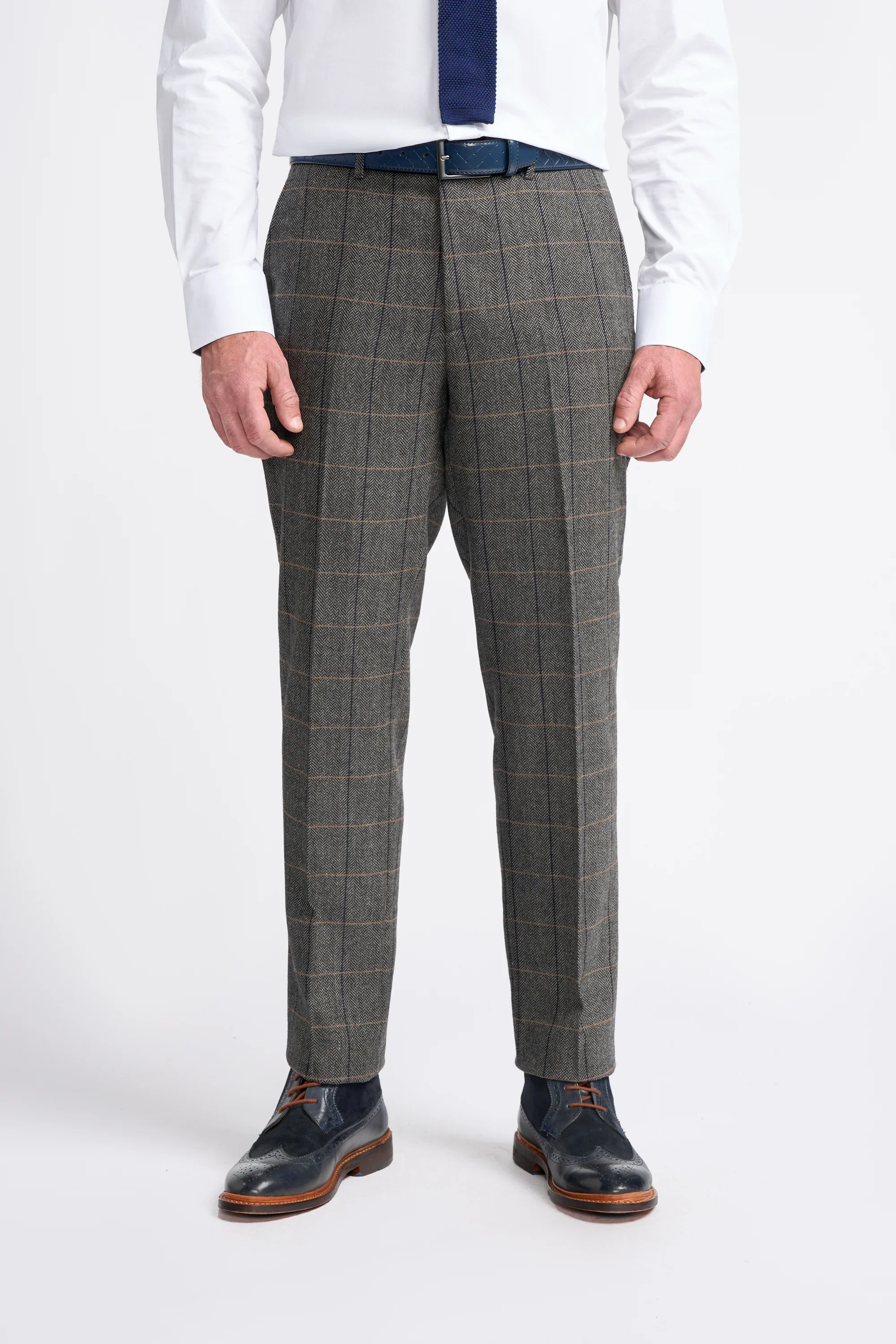 Men's Wool Blend Herringbone Check Suit - Albert - Grey - Image 8