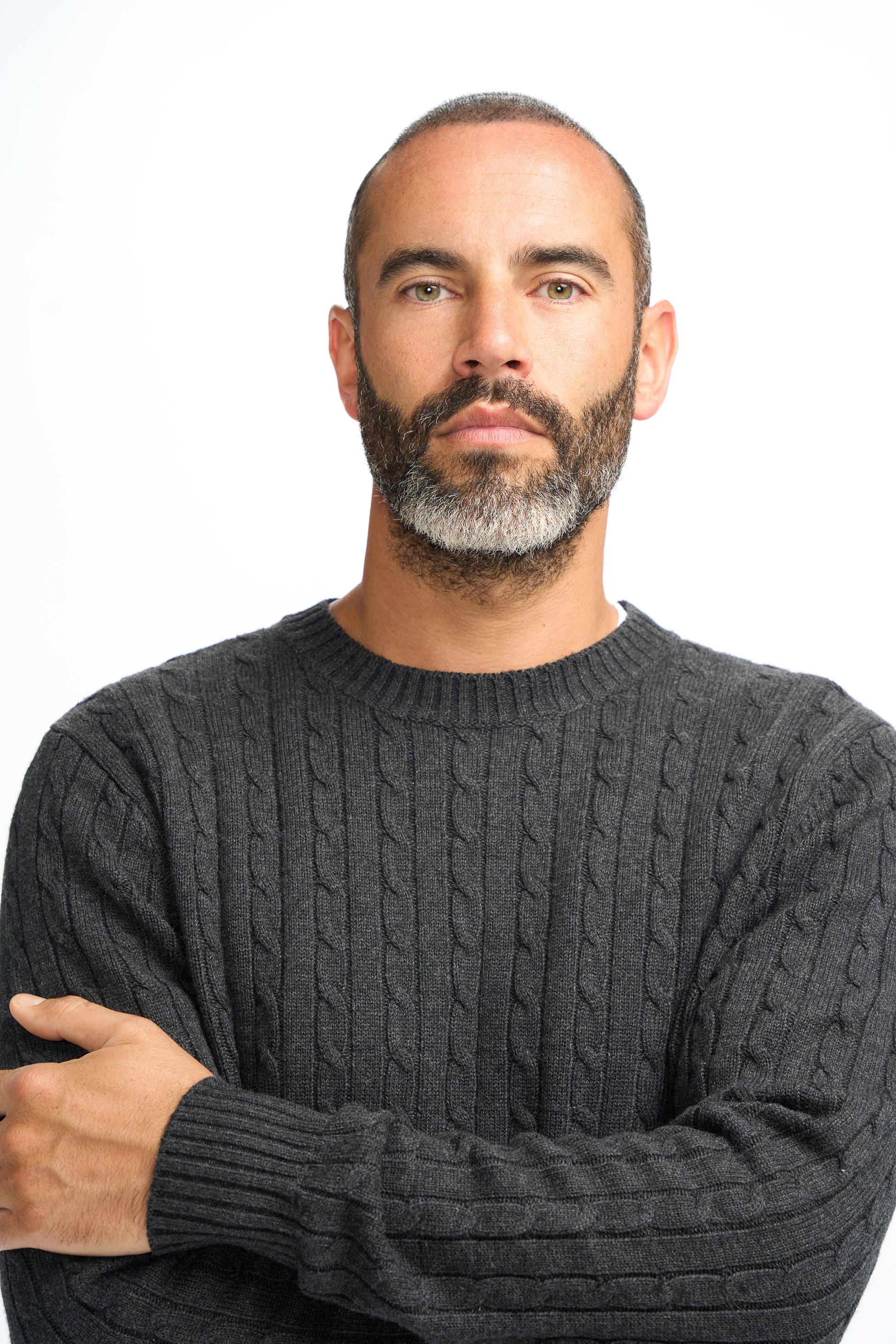 Men’s Wool Cable Knit Pullover Jumper - Foston - Charcoal Grey - Image 5