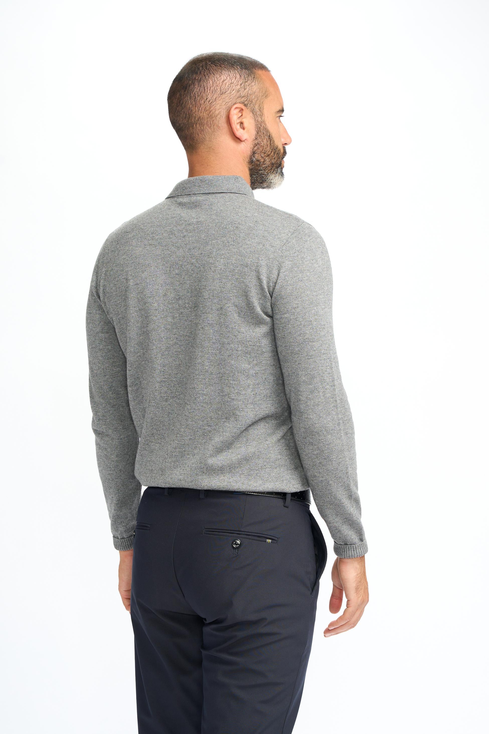 Men’s Wool Knit Long Sleeve Polo Shirt - Boom - Grey - Image 6