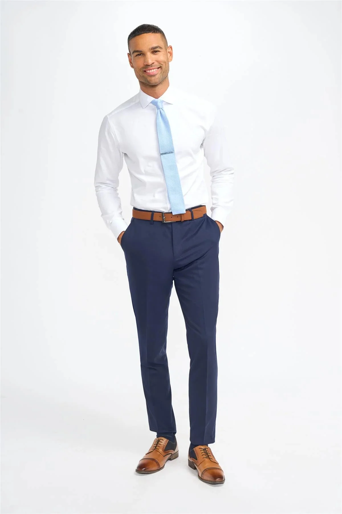 Men’s Wool Slim Fit Formal Trousers - James - Navy Blue - Image 2