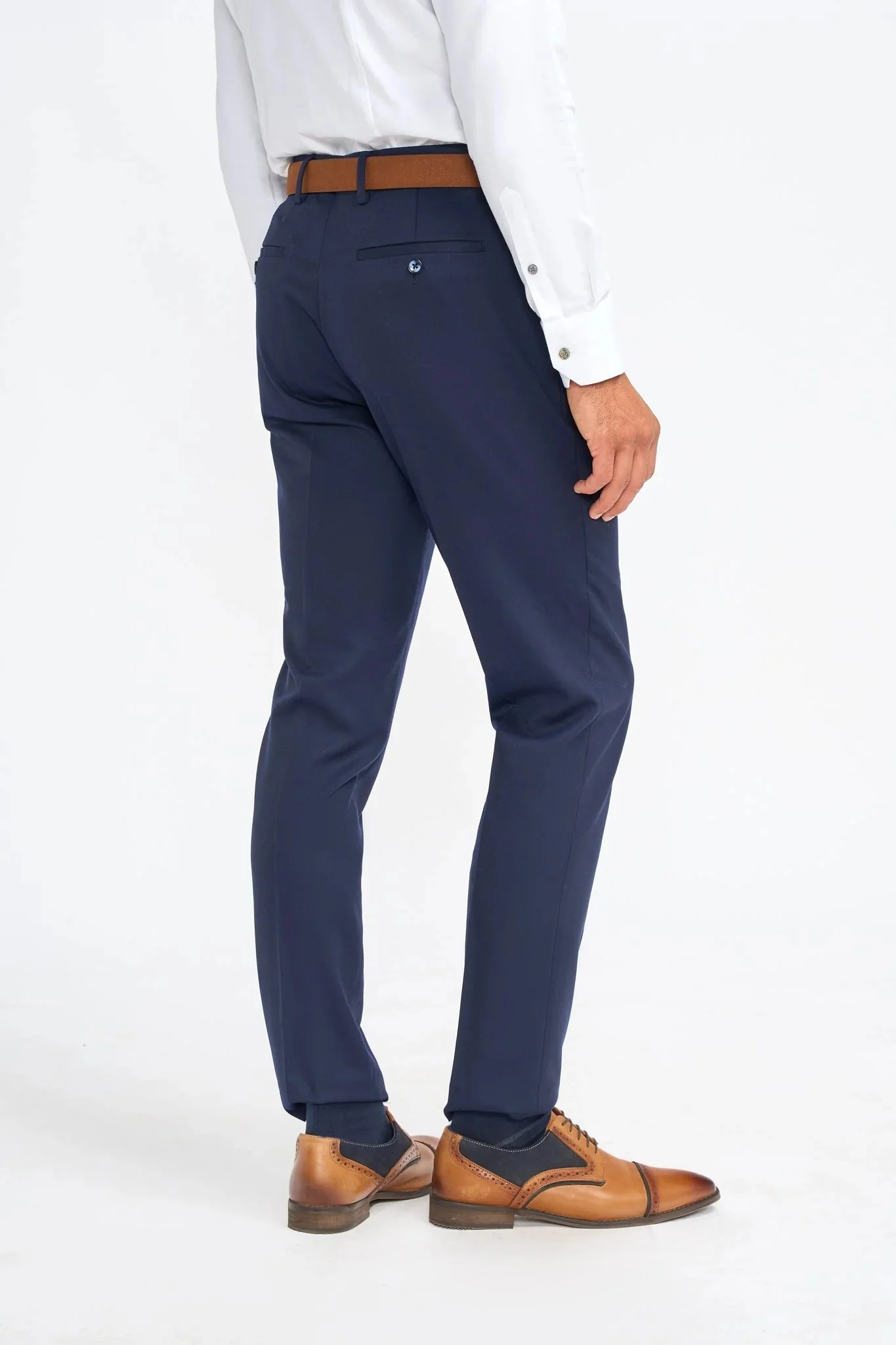 Men’s Wool Slim Fit Formal Trousers - James - Navy Blue - Image 3