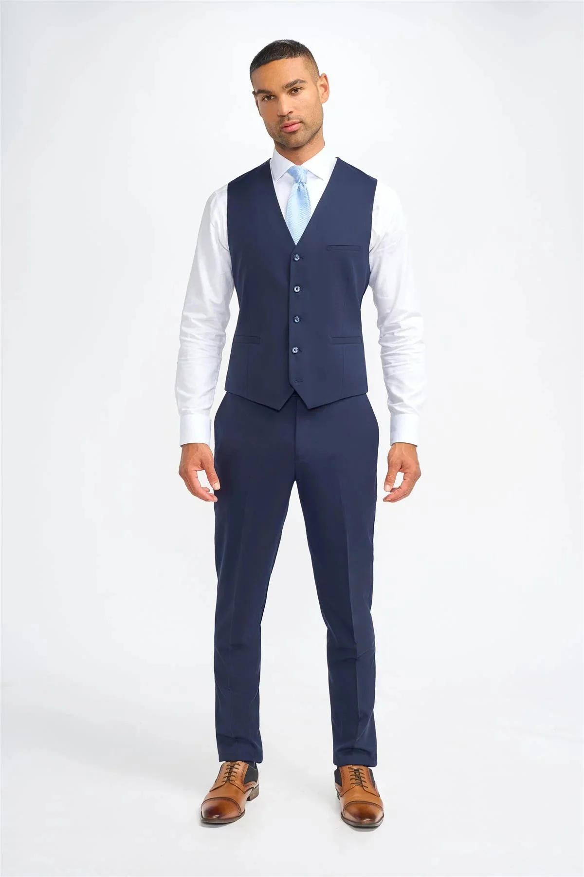 Men’s Wool Slim Fit Formal Waistcoat - James - Navy Blue - Image 2