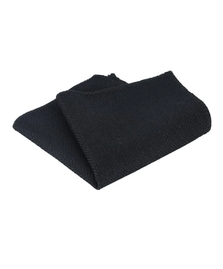 Men's & Boys Herringbone Tweed Pocket Handkerchief - Black - Image 3
