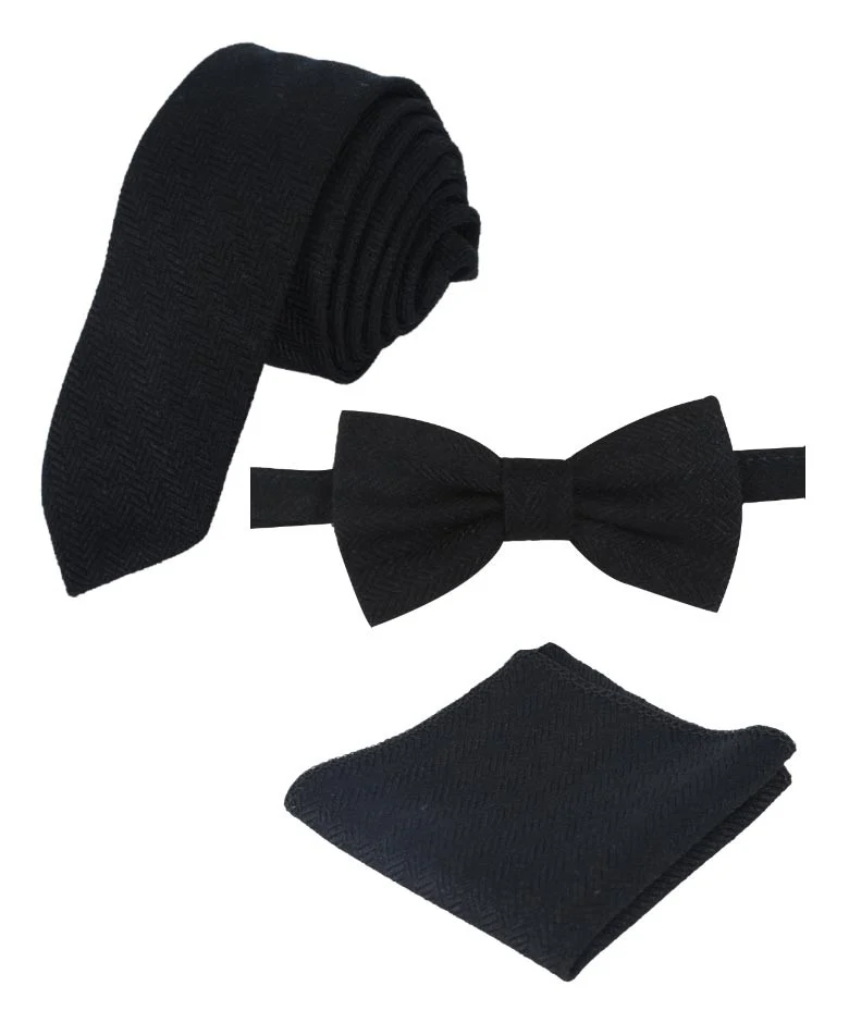 Men's & Boys Herringbone Tweed Pocket Handkerchief - Black - Image 5