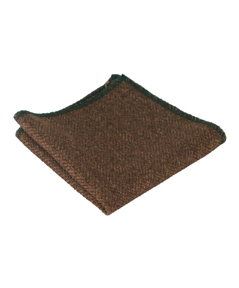 Men's & Boys Herringbone Tweed Pocket Handkerchief - Brown - Image 4