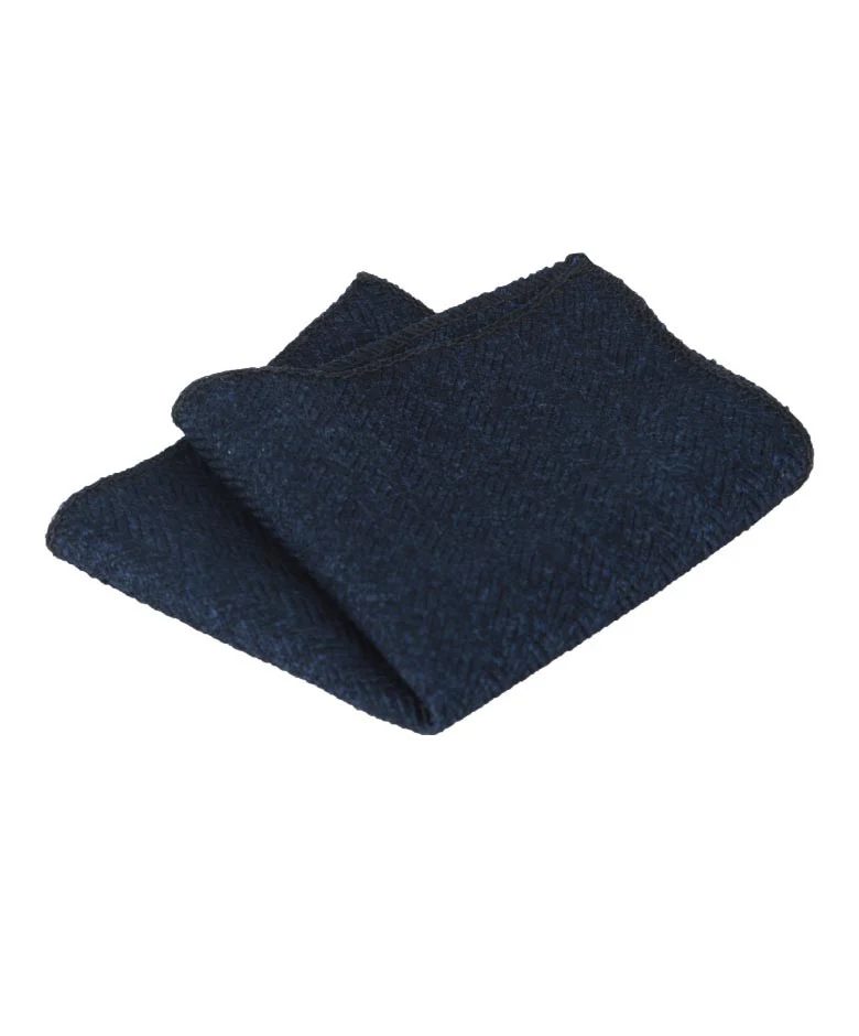 Men's & Boys Herringbone Tweed Pocket Handkerchief - Navy Blue - Image 3