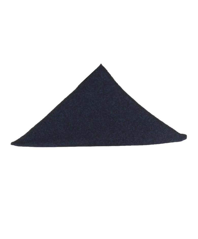 Men's & Boys Herringbone Tweed Pocket Handkerchief - Navy Blue - Image 4