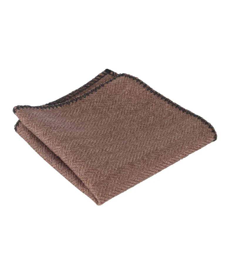 Men's & Boys Herringbone Tweed Pocket Handkerchief - Tan Brown - Image 3