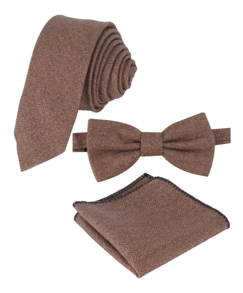 Men's & Boys Herringbone Tweed Pocket Handkerchief - Tan Brown - Image 5