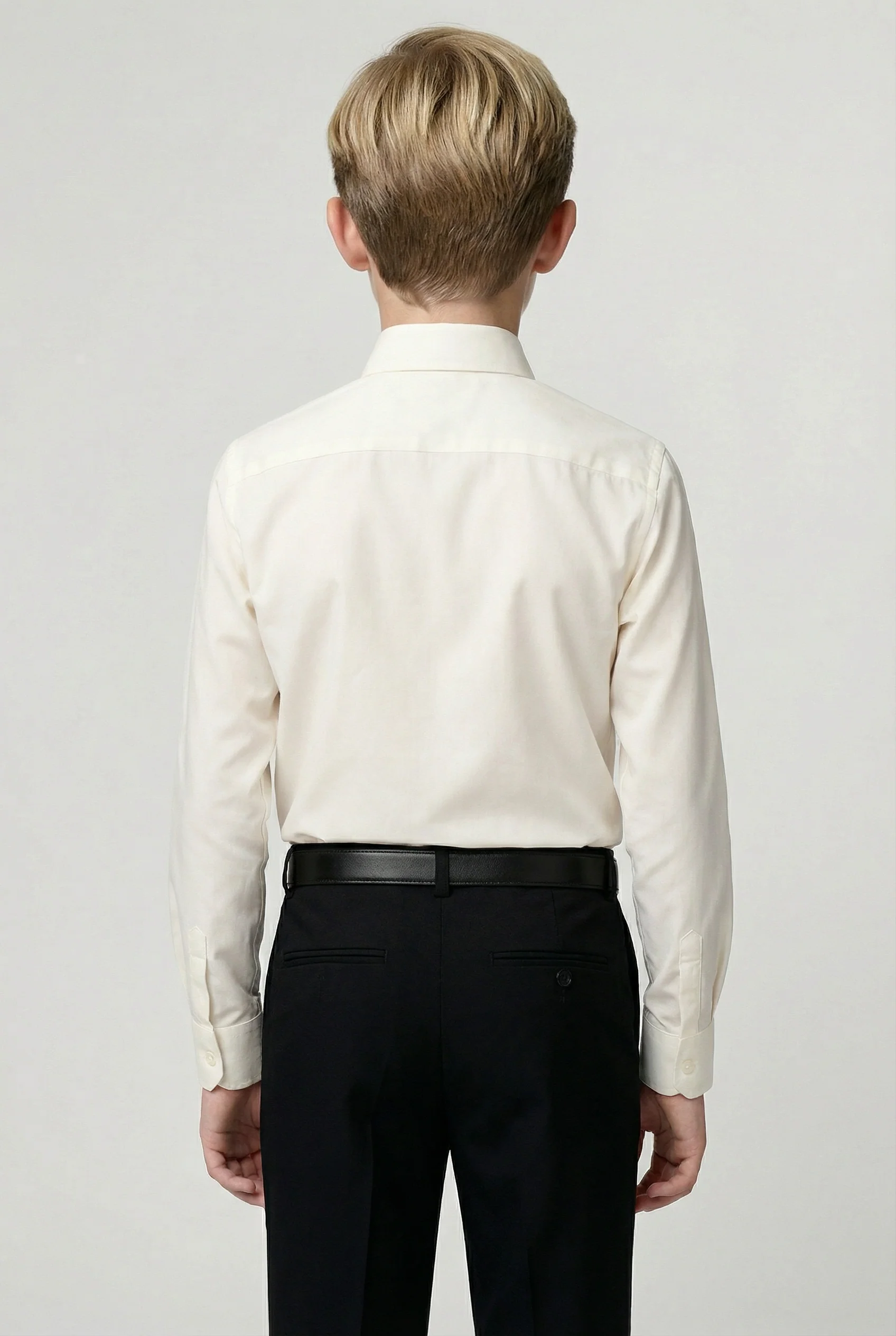 Boys Cotton Classic Collar Long Sleeve Shirt - Ivory - Image 4