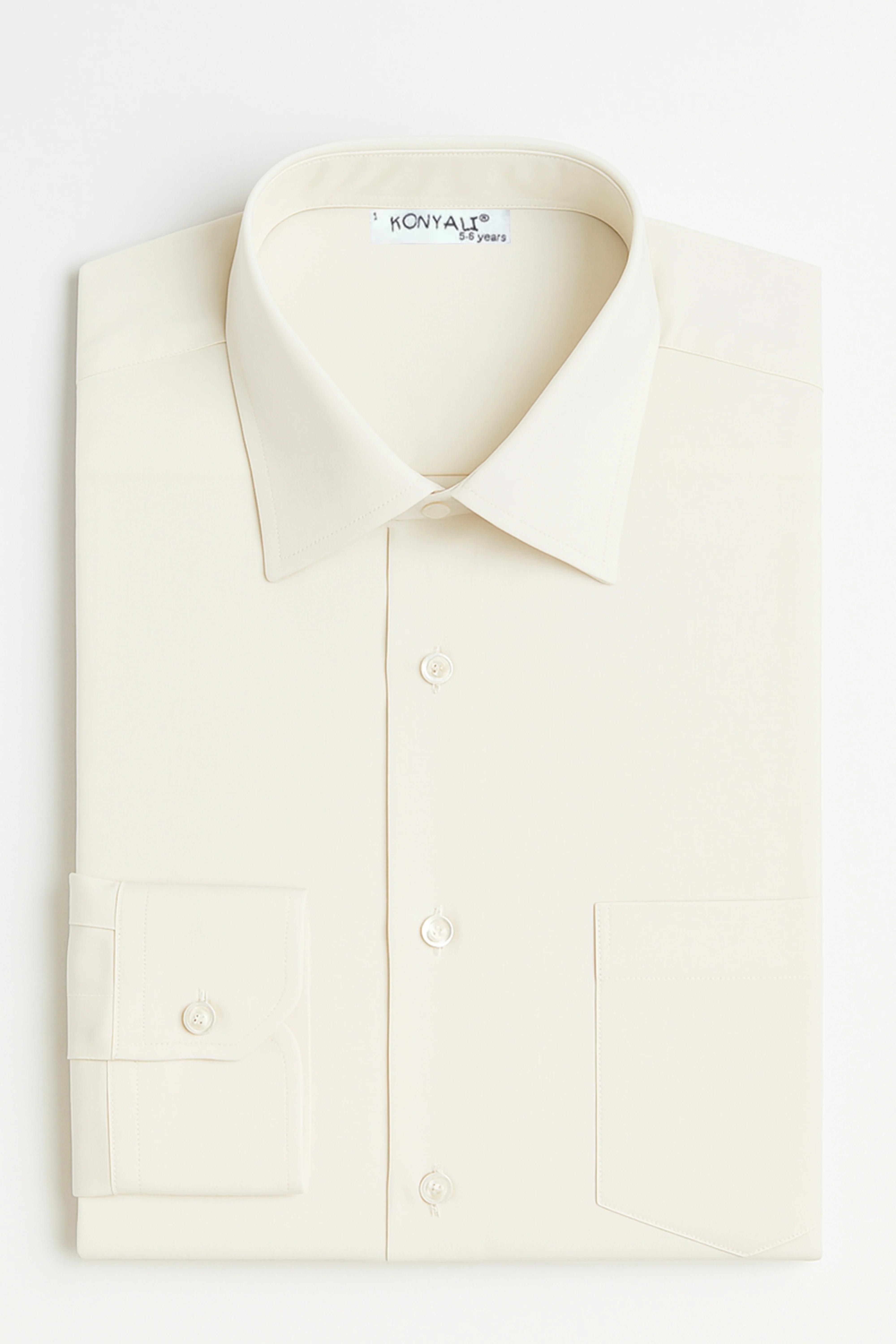 Boys Cotton Classic Collar Long Sleeve Shirt - Ivory - Image 5