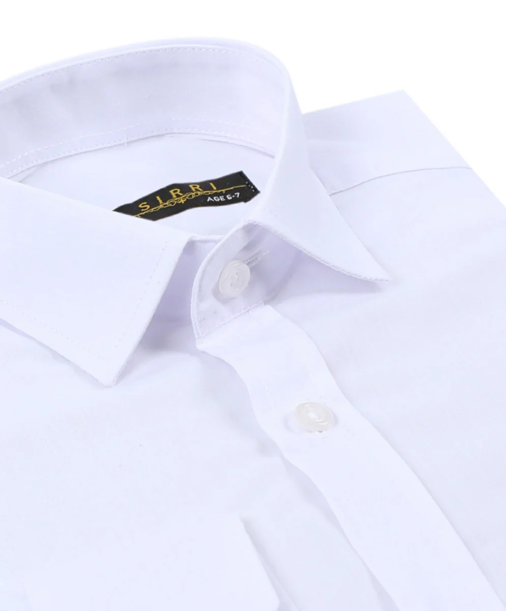 Boys Cotton Classic Collar Long Sleeve Shirt - White - Image 4