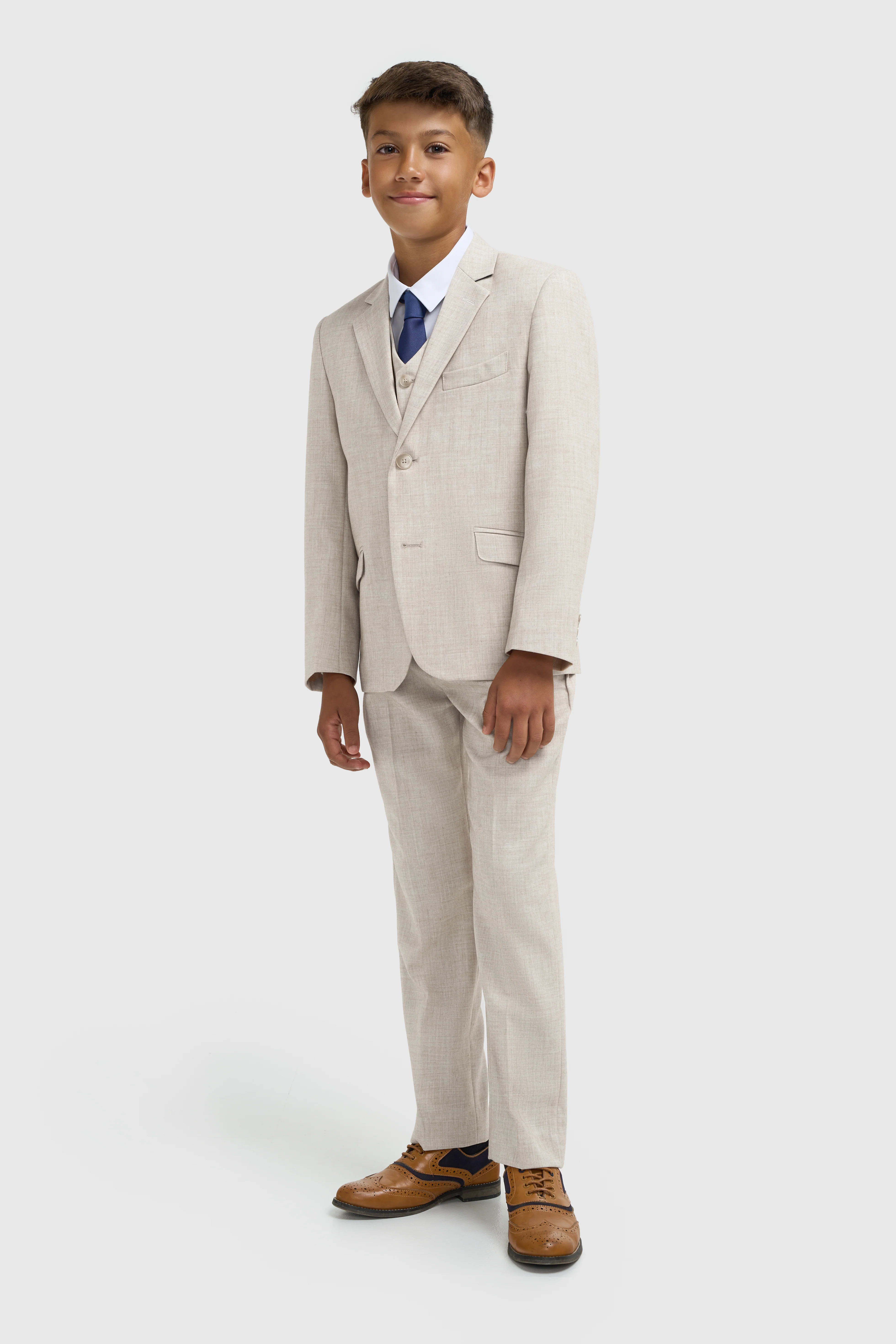 Boys 3-Piece Slim Fit Formal Suit - Malibu - Beige - Image 2