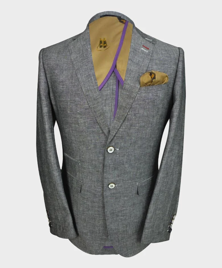Men's Slim Fit Linen Blazer - ETHAN - Charcoal Black - Image 4