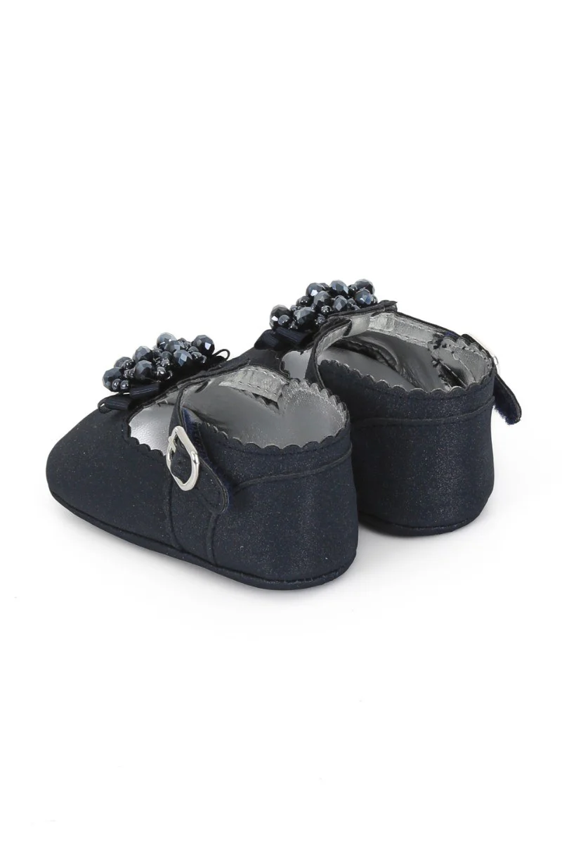 Baby Girls Pre-walker Shoes with Beaded Embellishmen - Navy Blue - Image 3