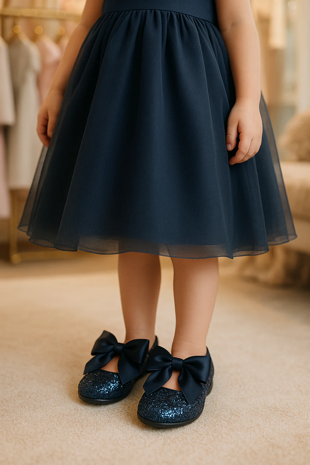 Girls Sequin Ballerina Flat Pumps - LOLA - Navy Blue - Image 2