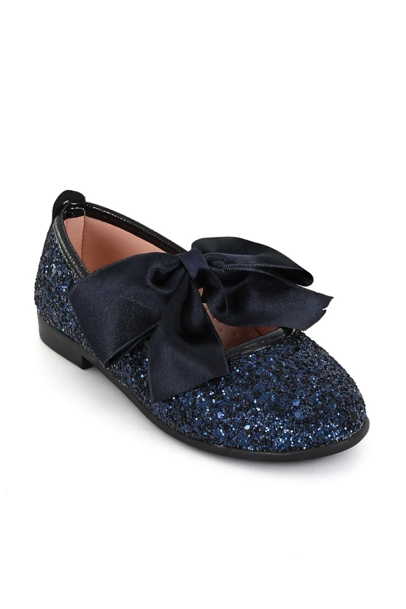 Girls Sequin Ballerina Flat Pumps - LOLA - Navy Blue - Image 3