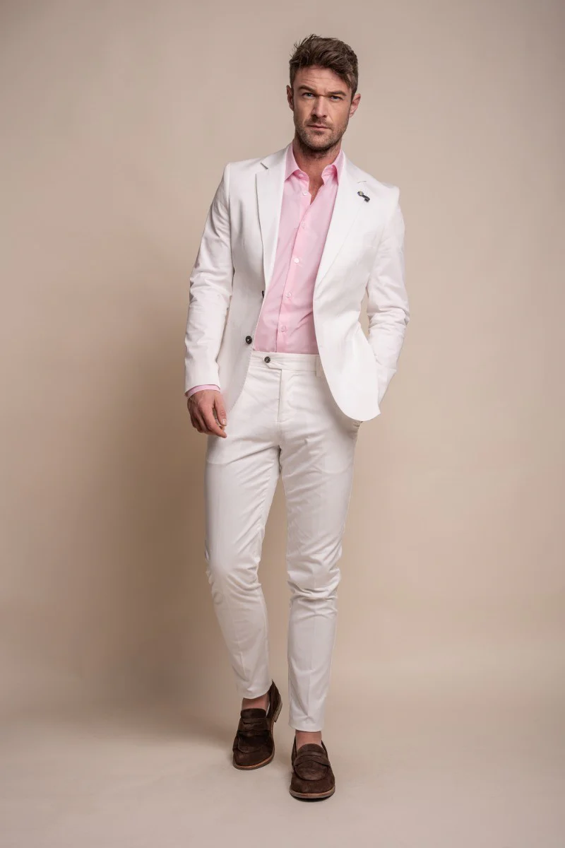 Men's Cotton Slim Fit Formal Suit - MARIO - Ecru - Image 3