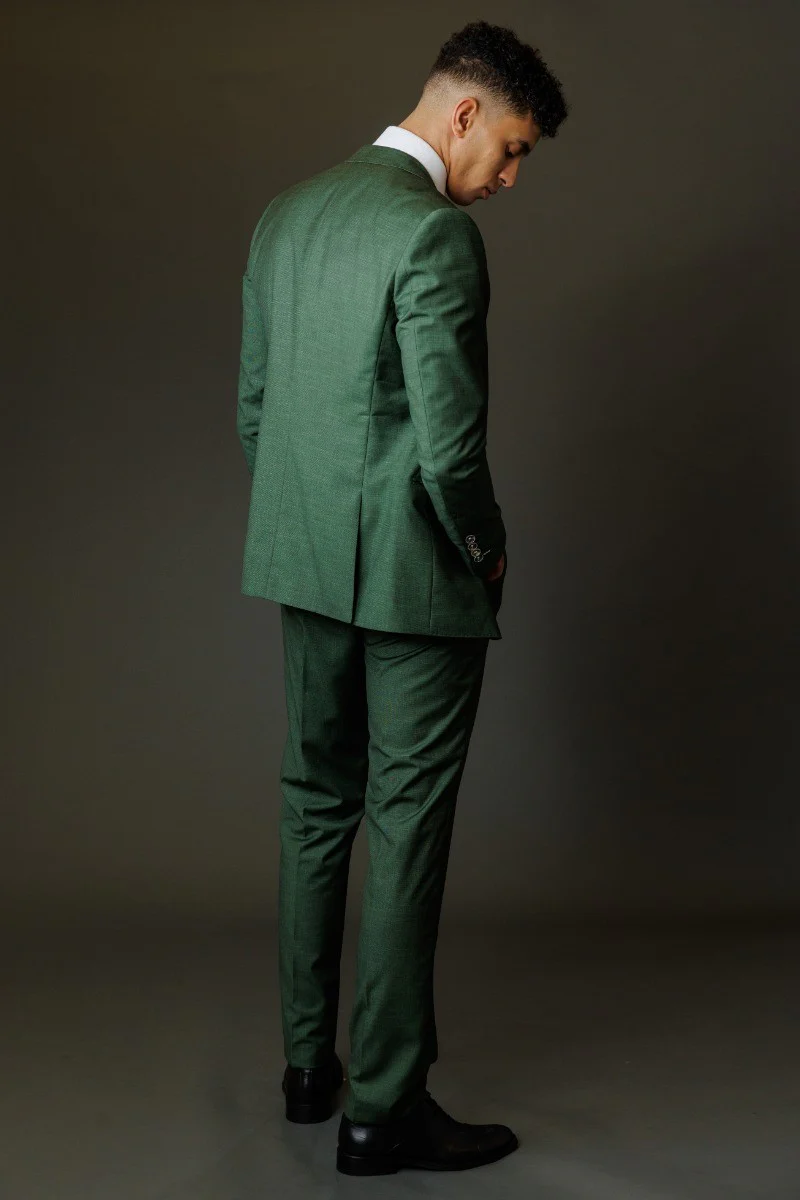 Men's Lightweight Slim Fit Self Patterned Suit - Camden Green - Green - Image 3