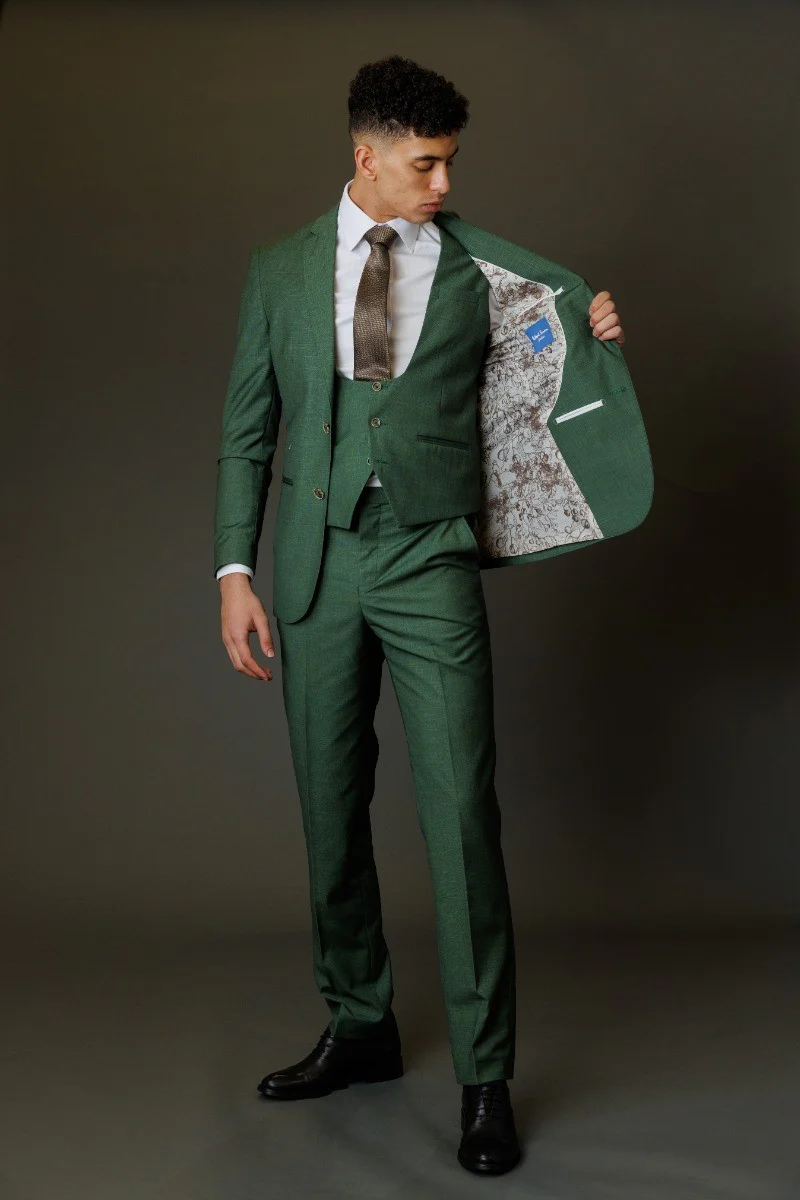 Men's Lightweight Slim Fit Self Patterned Suit - Camden Green - Green - Image 4