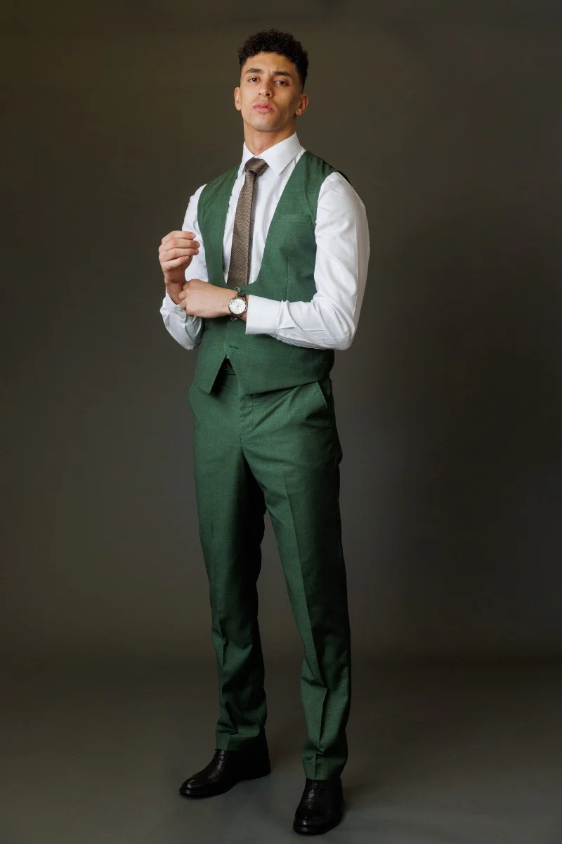 Men's Lightweight Slim Fit Self Patterned Suit - Camden Green - Green - Image 5