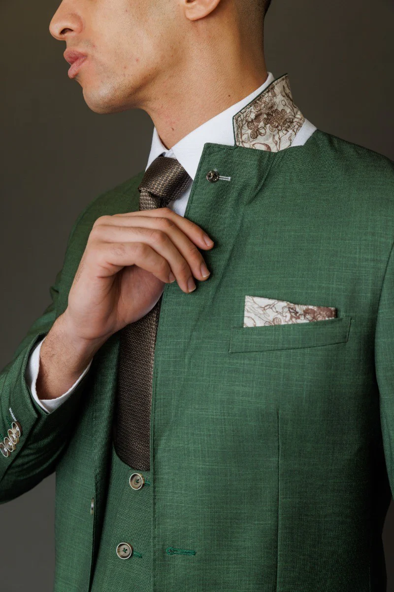 Men's Lightweight Slim Fit Self Patterned Suit - Camden Green - Green - Image 9